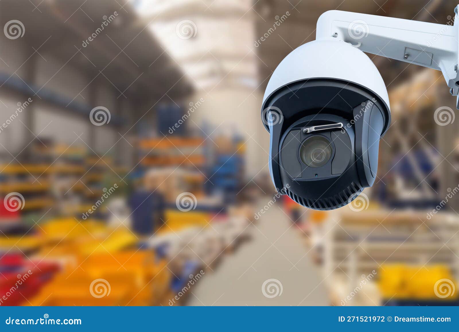 CCTV Camera or Surveillance Operating Inside Industrial Factory. Copy Space. Stock Photo Image