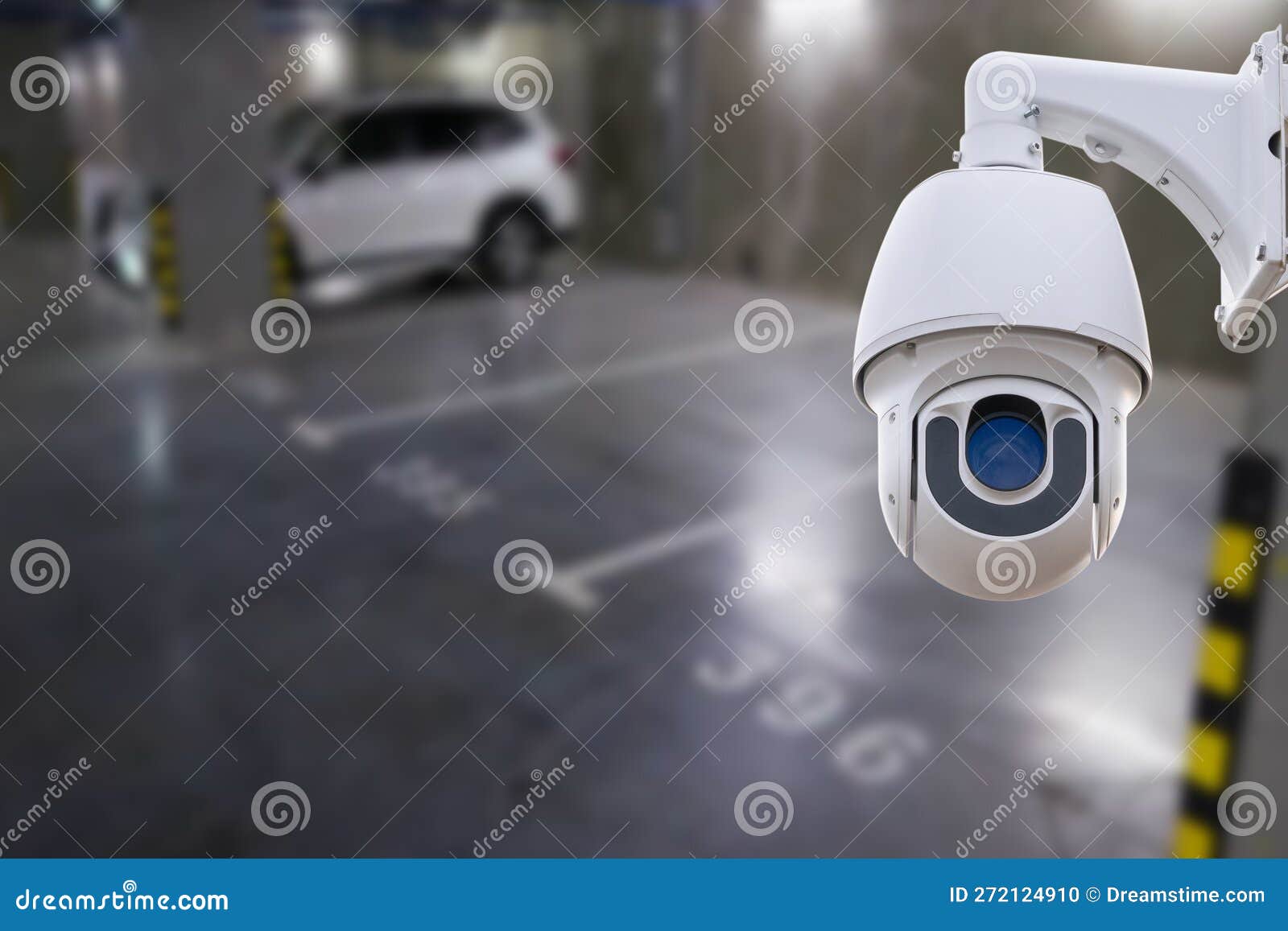 CCTV Camera or Surveillance System on Indoor Car Parking. Stock Photo