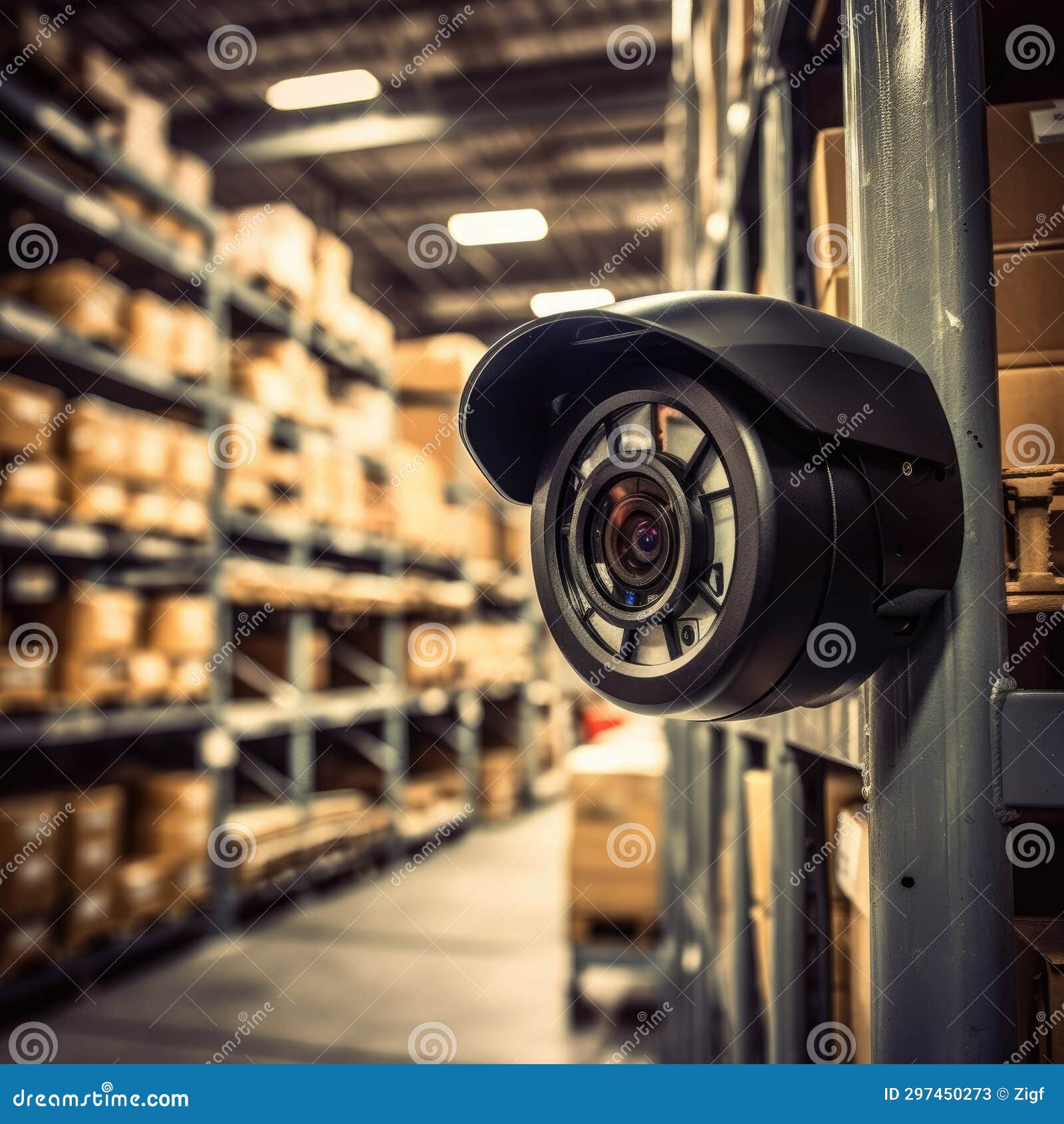 Cctv camera in warehouse stock illustration. Illustration of video