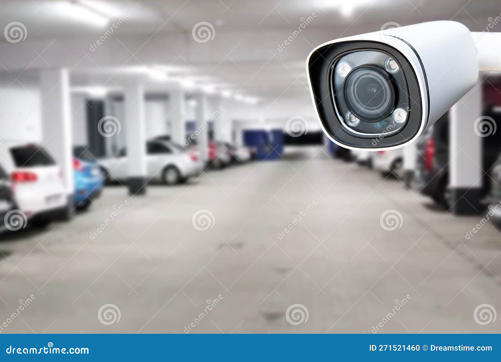 CCTV Security Camera on Blur Car Parking. Stock Photo Image of