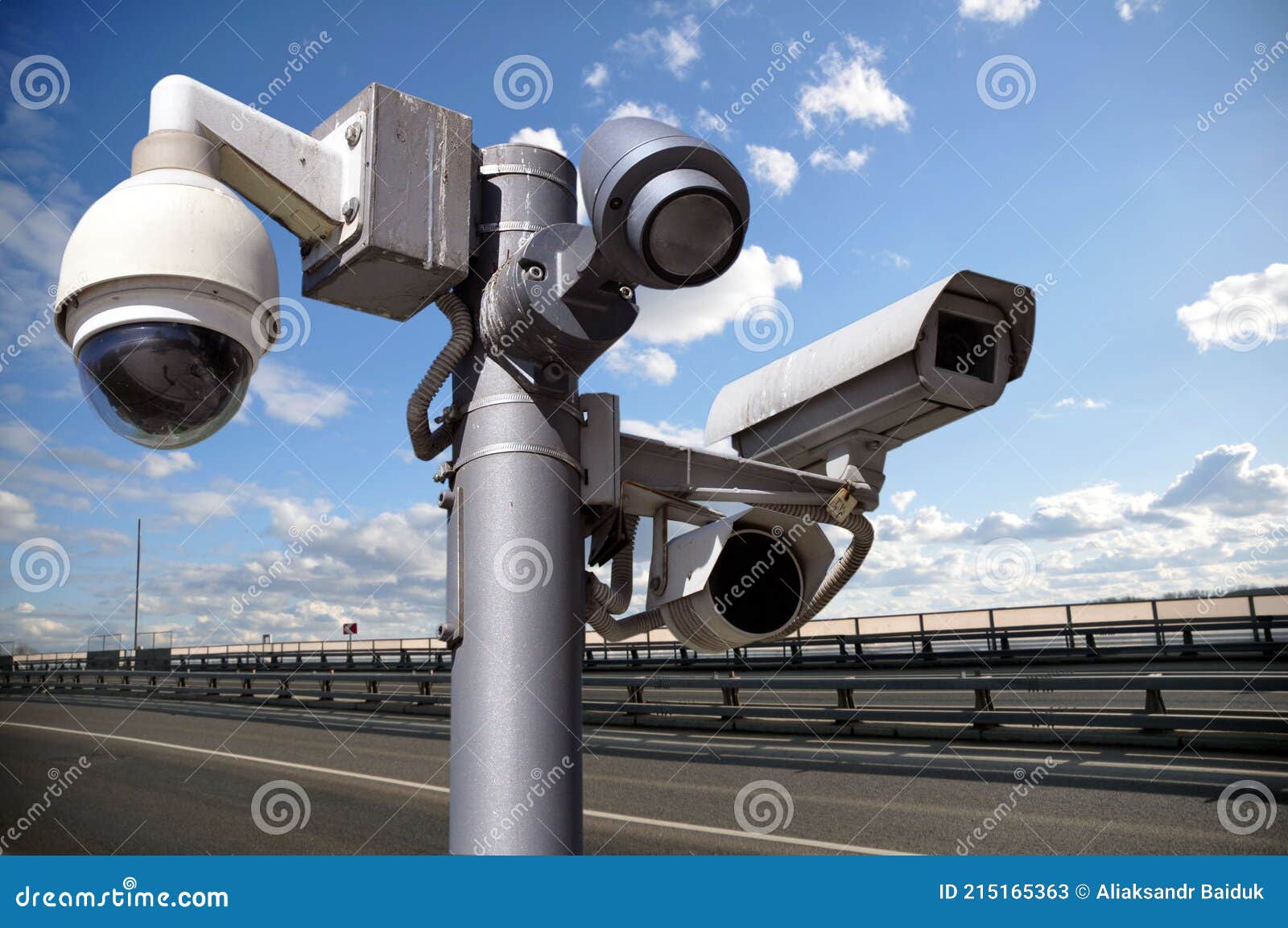 CCTV Security Camera or Surveillance Operating on Traffic Road Stock