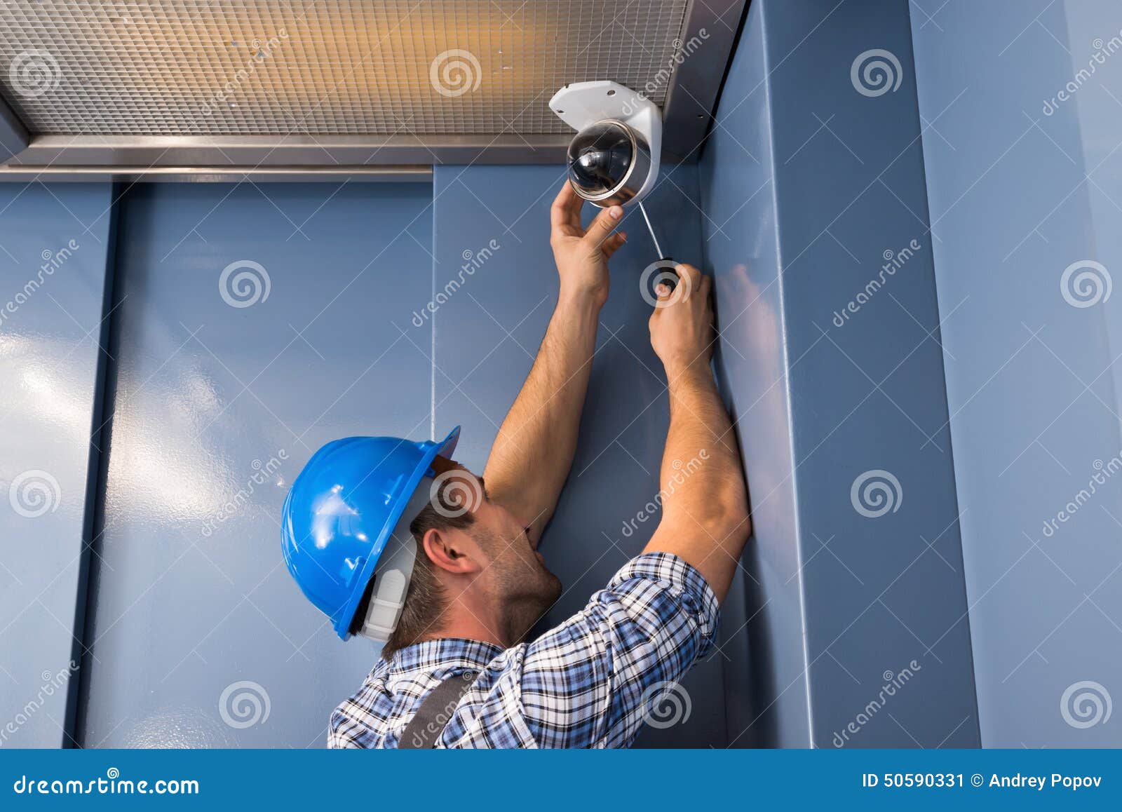 Cctv Technician Fixing Camera Stock Image Image of camera, detection
