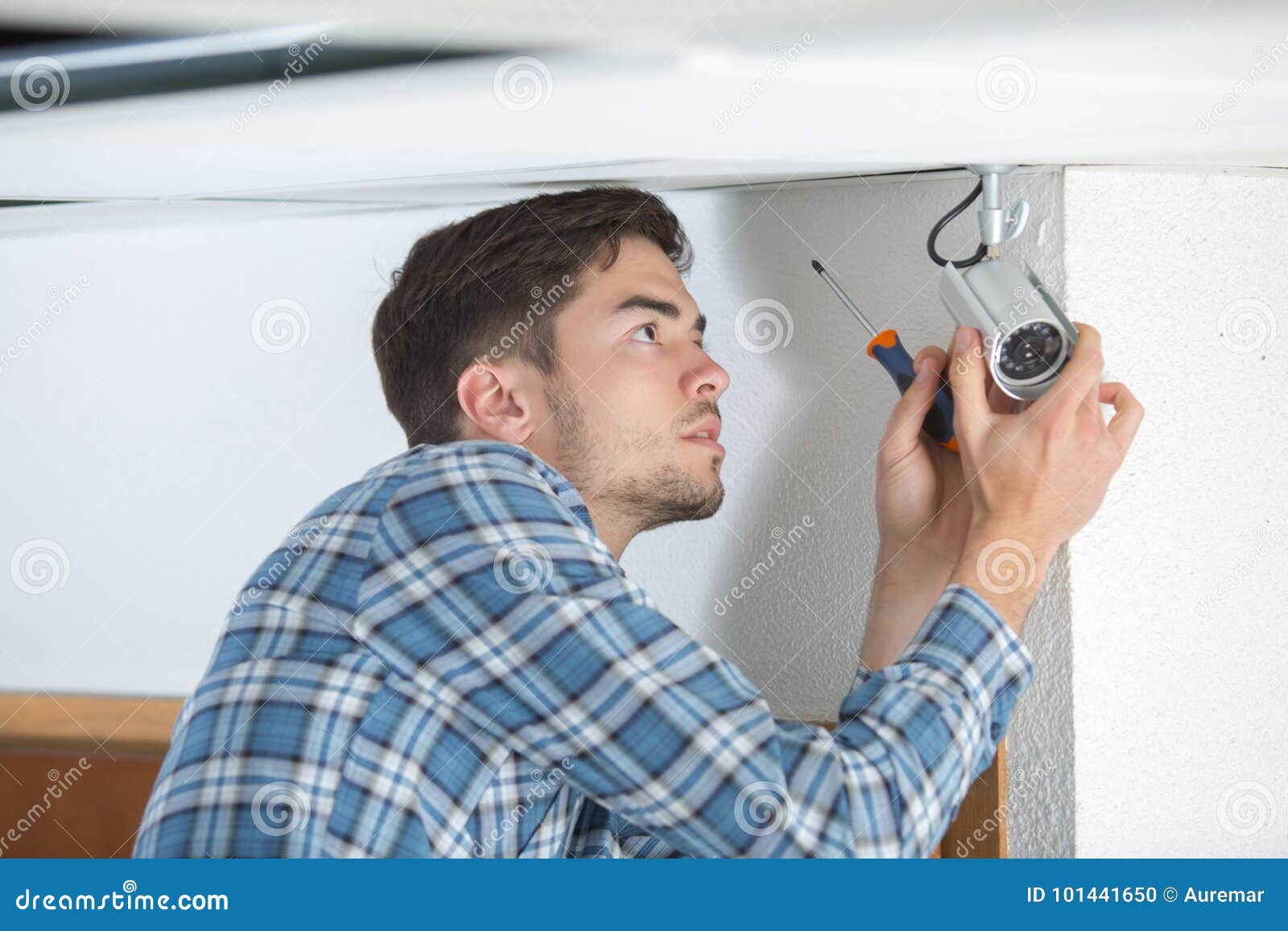 Cctv Technician Installing Device Stock Photo Image of maintenance
