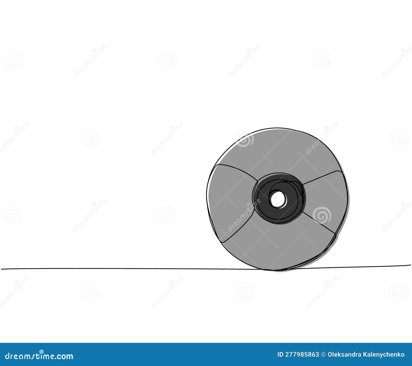 CD Disk, Compact Disc One Line Color Art. Continuous Line Drawing of