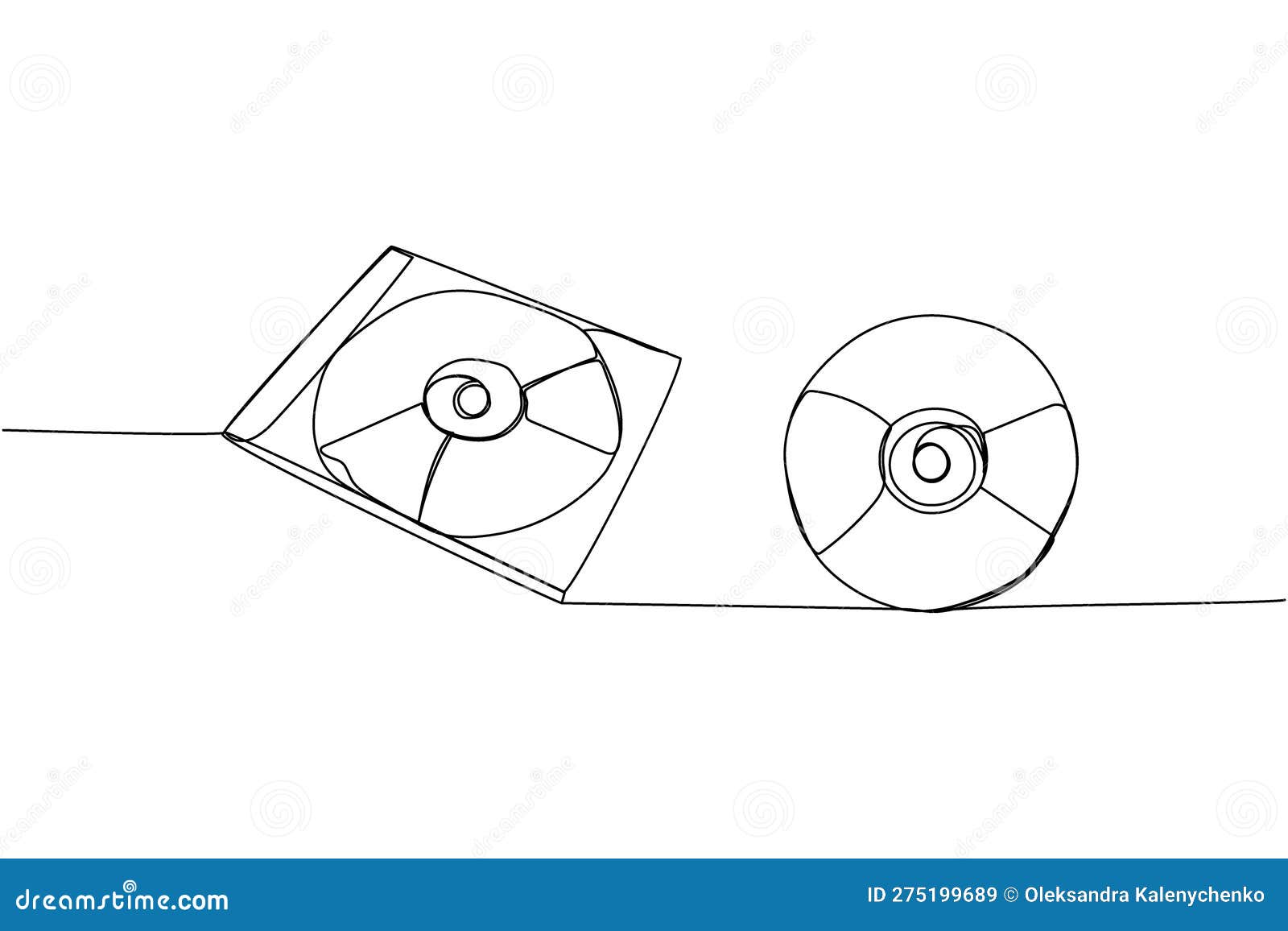 CD Disk, Compact Disc Set One Line Art. Continuous Line Drawing of