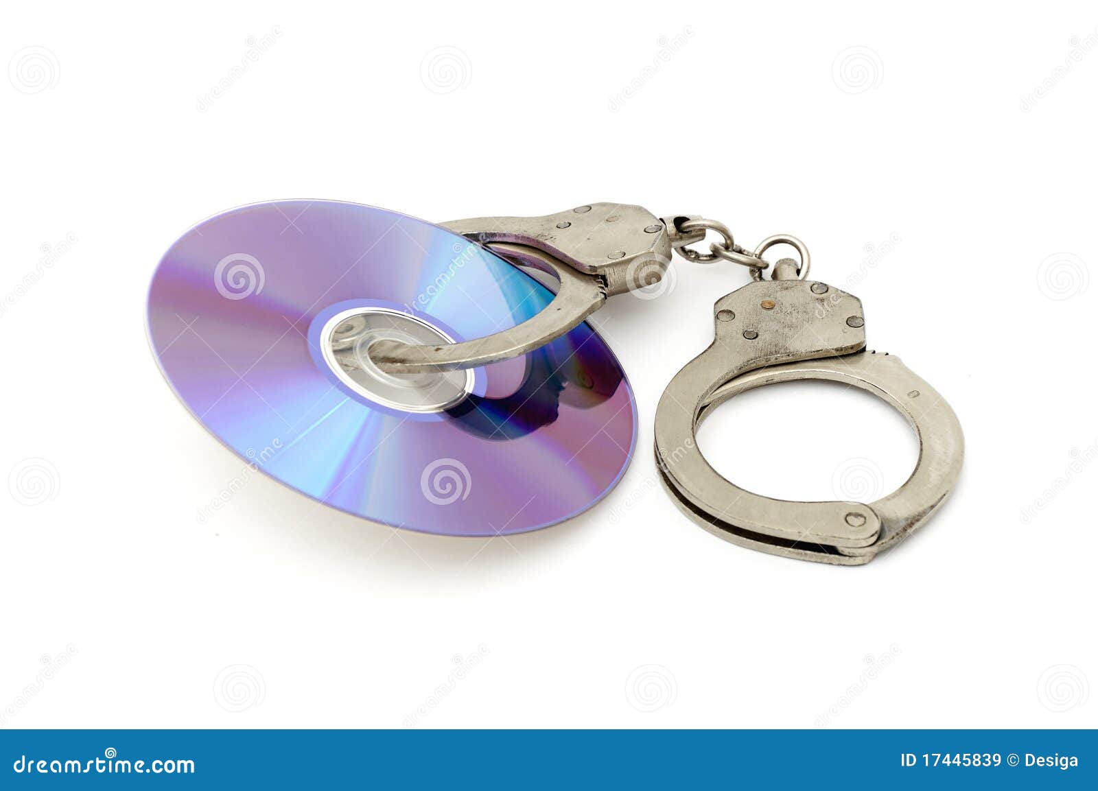 Cd with handcuffs isolated on white background