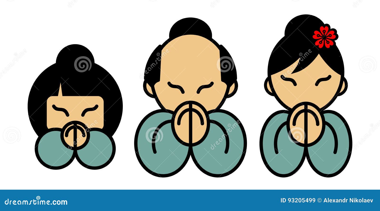 Люди и женщина девушки Arigato японские в признательности представляют при ...