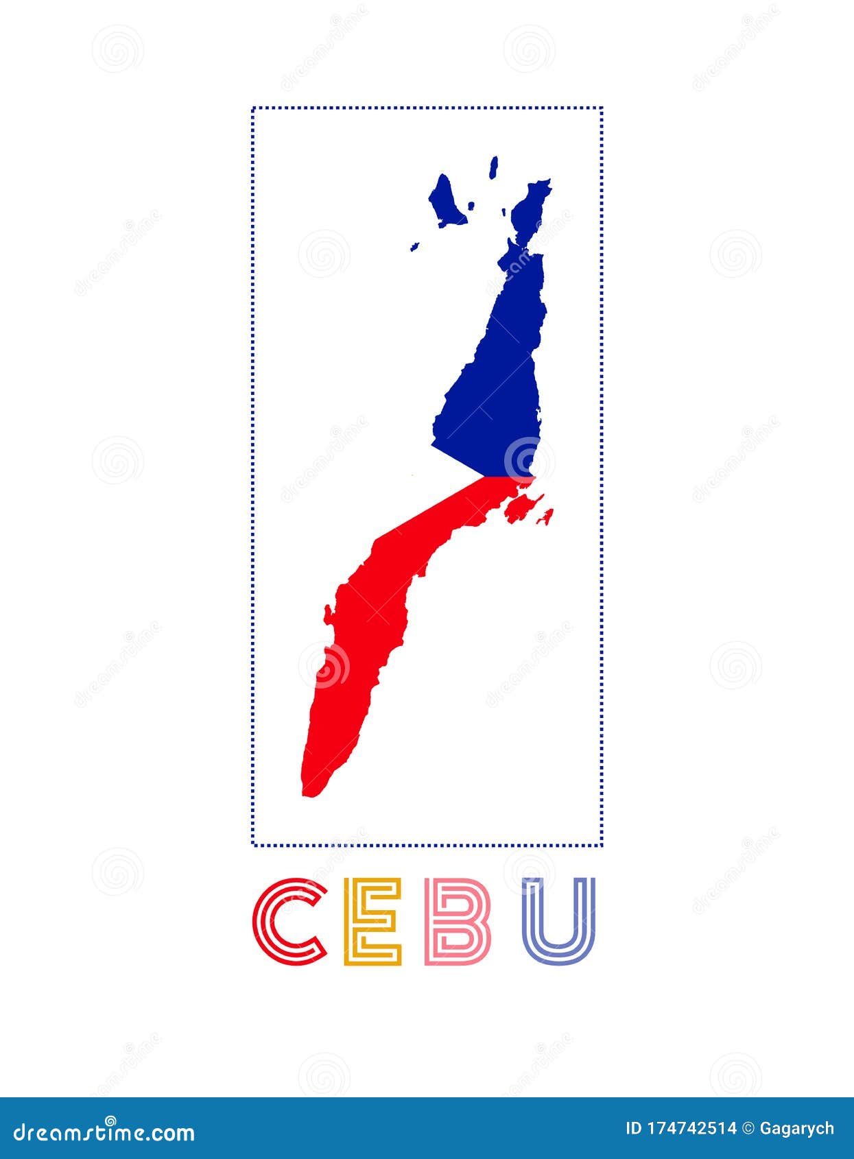Cebu Logo. Map of Cebu with Island Name and Flag Stock Vector