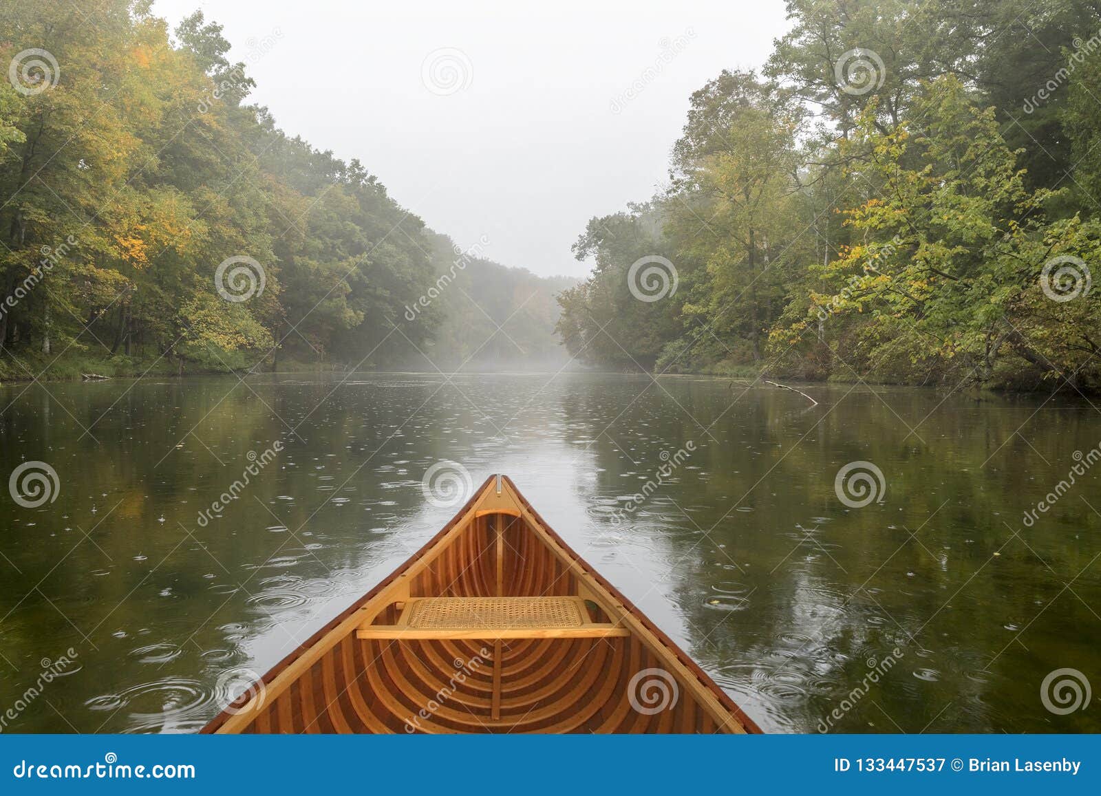 Cedar Canoe on a River during a Light Rain Stock Image Image of grand