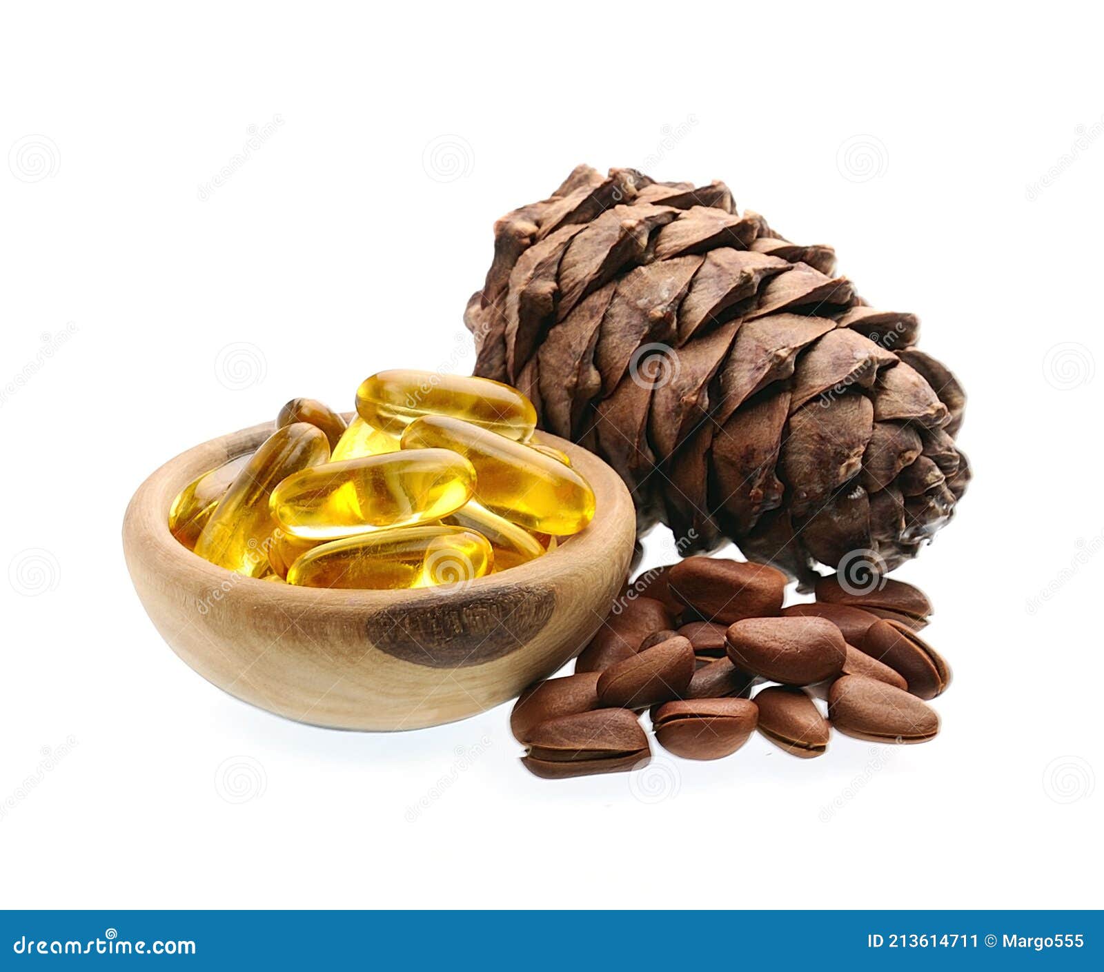 Cedar Cone with Supplement Oil Resin Isolated on White Backgrounds