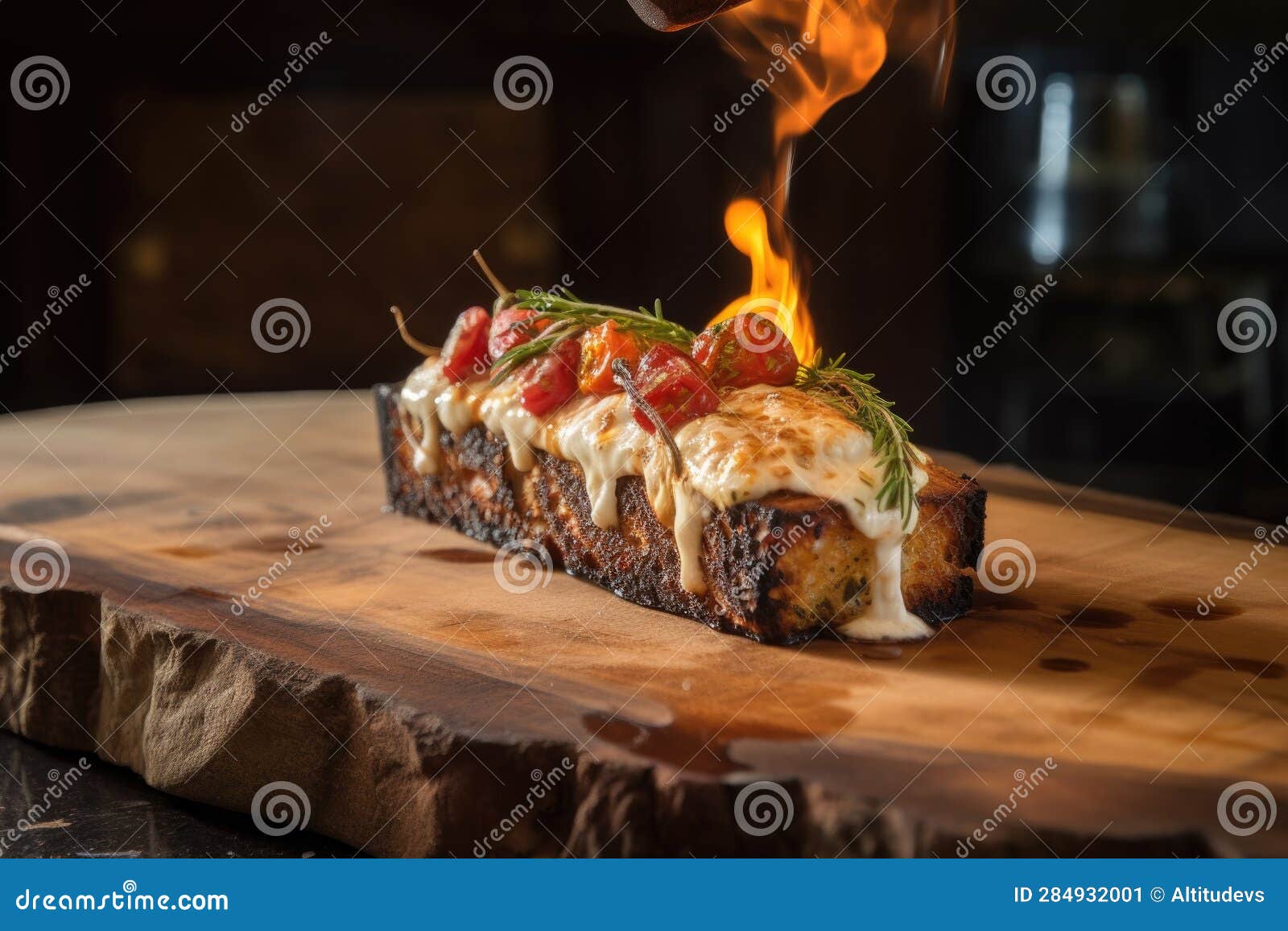 Cedar Plank Grilling Goat Cheese, Framed by Grill Grate Stock