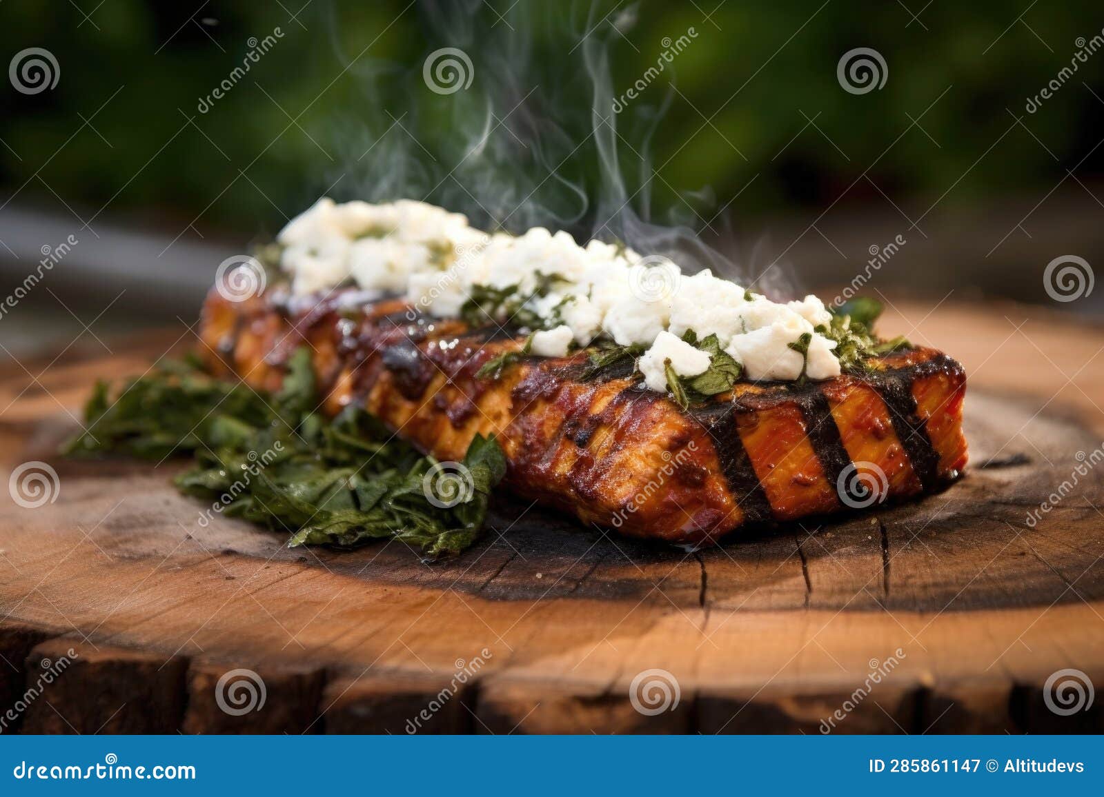 Cedar Plank with Ricotta Cheese on a Hot Grill Stock Image Image of