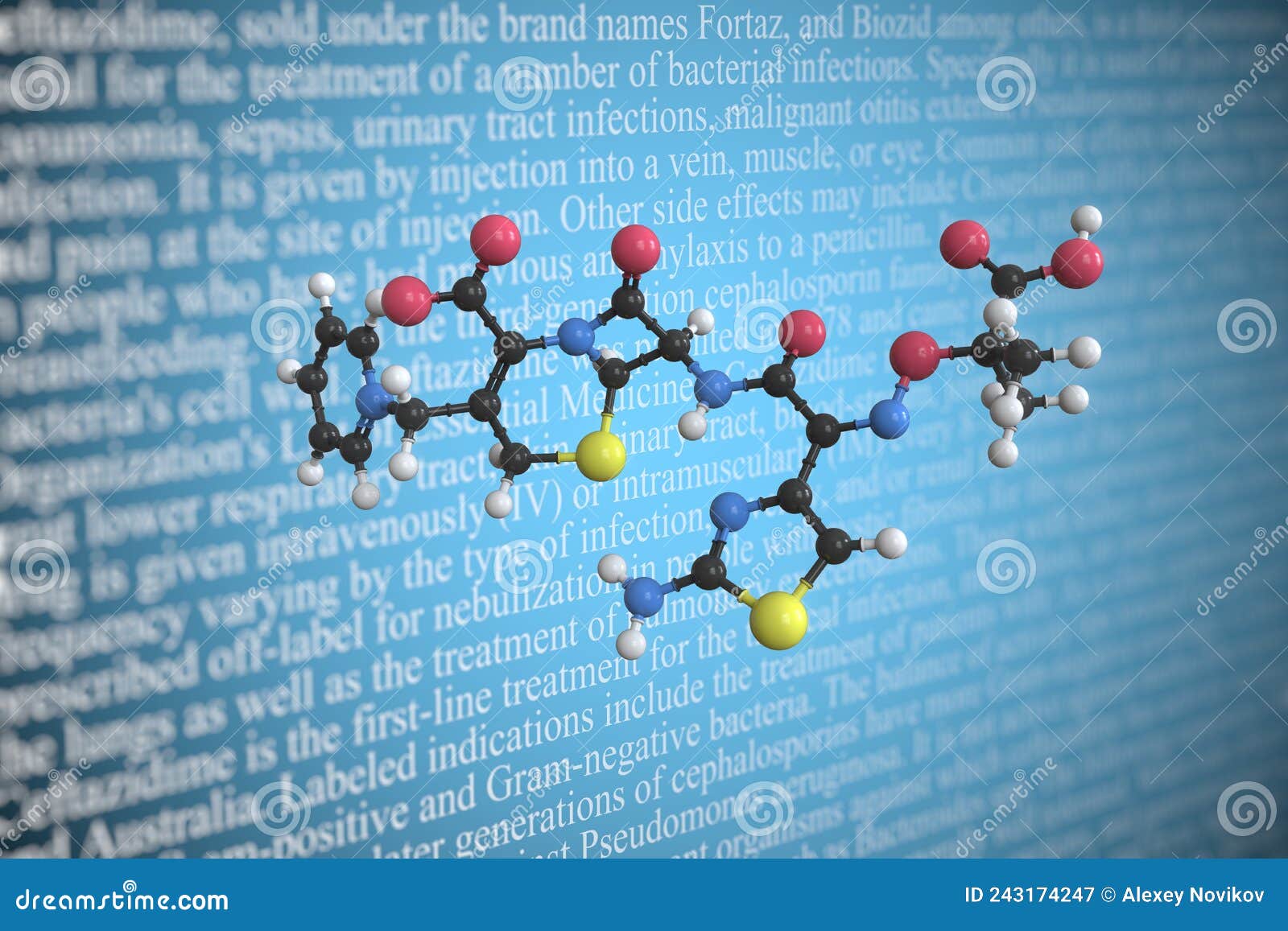 ceftazidime scientific molecular model, 3d rendering