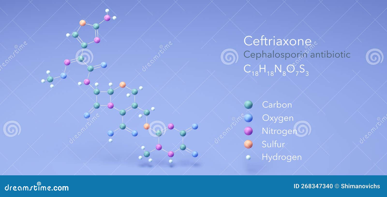 Ceftriaxone Molecule, Molecular Structures, Epicephin, 3d Model, Structural Chemical Formula and