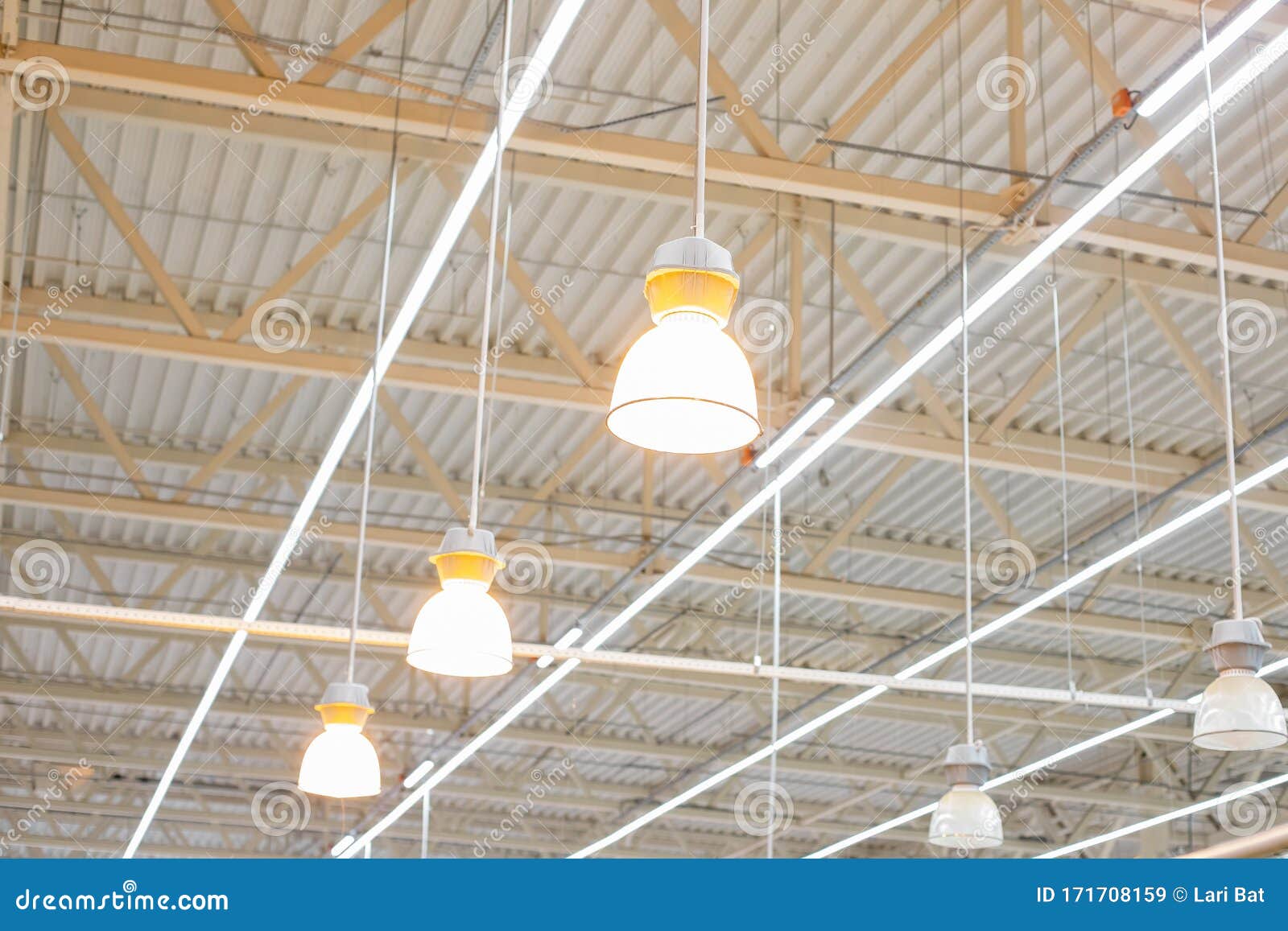 https www dreamstime com ceiling bright lamps modern warehouse image bright light large space trade storage commercial activity large image171708159