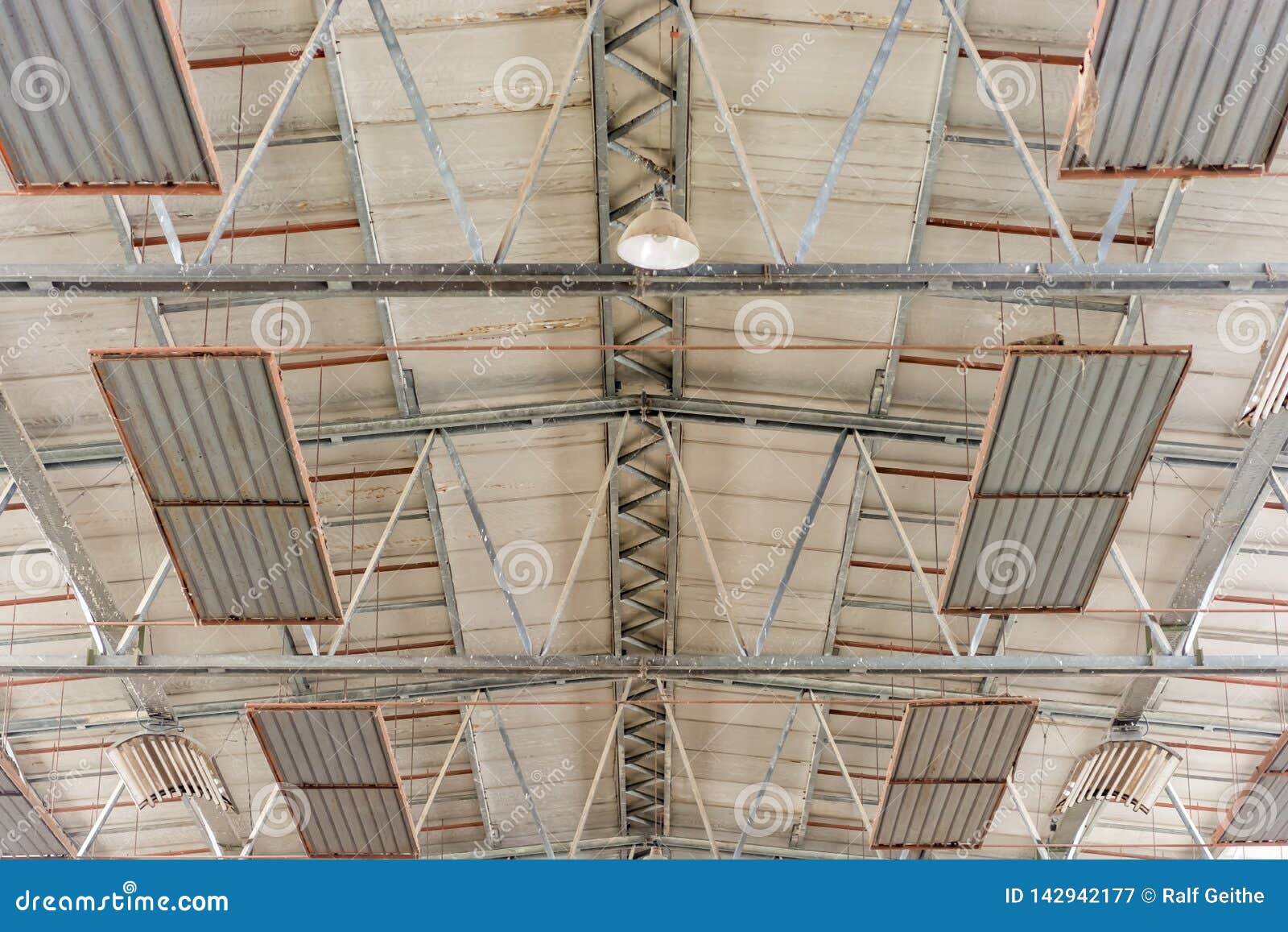 Ceiling Construction of a Warehouse with Lighting and Radiant Heaters