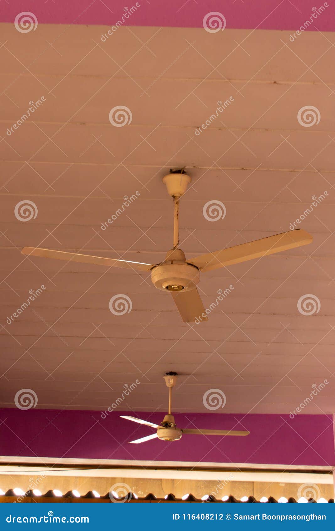 Ceiling Fan with High Winds. Stock Photo Image of building, interior