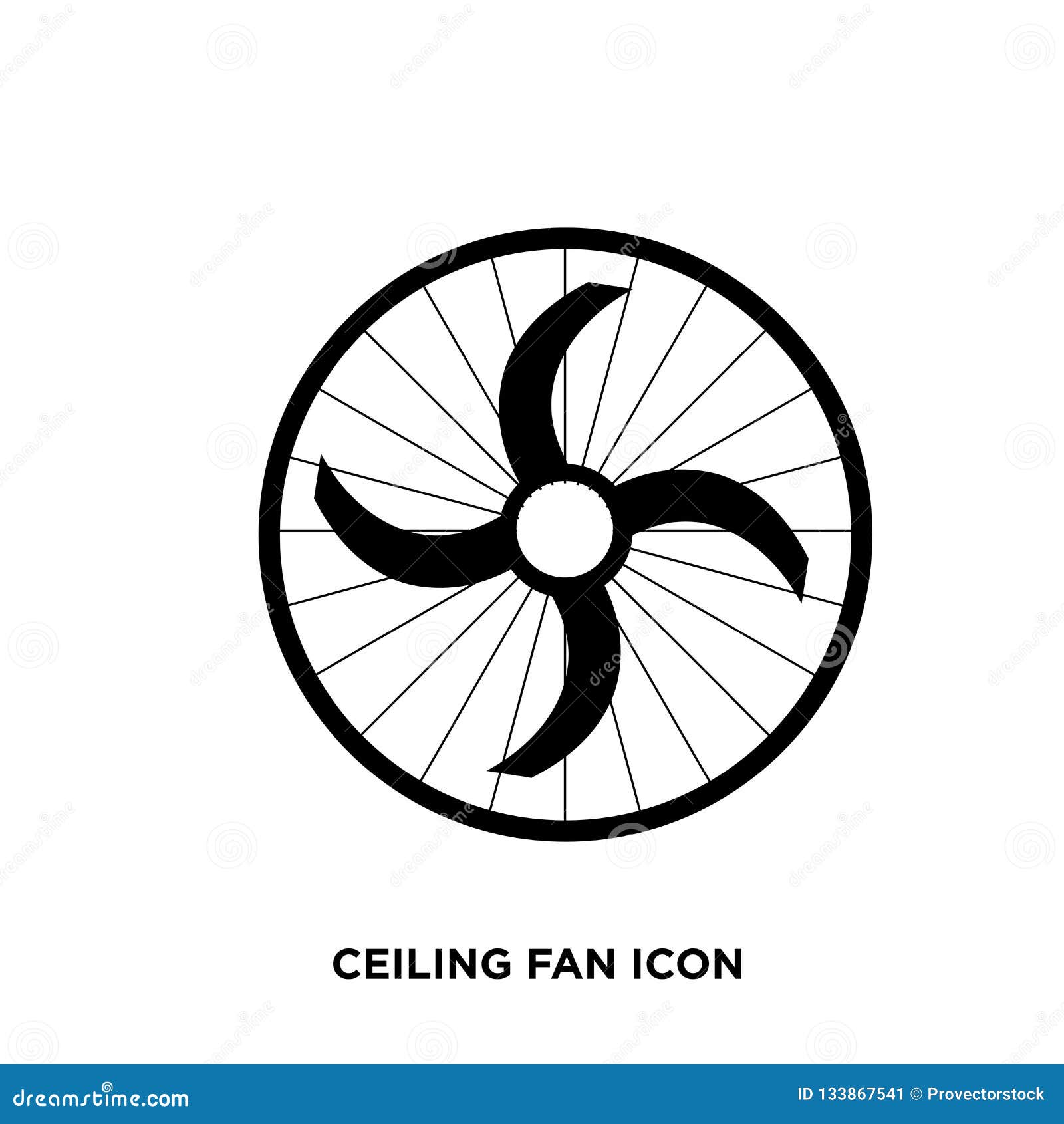 Ceiling Fan Icon Flat Vector Sign Isolated On White