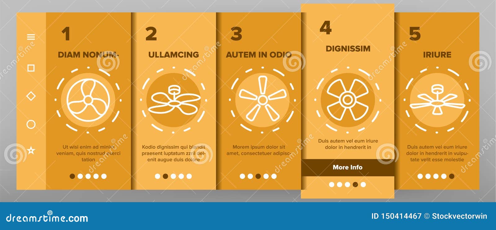 Ceiling Fans Propellers Vector Onboarding Mobile App Page Screen