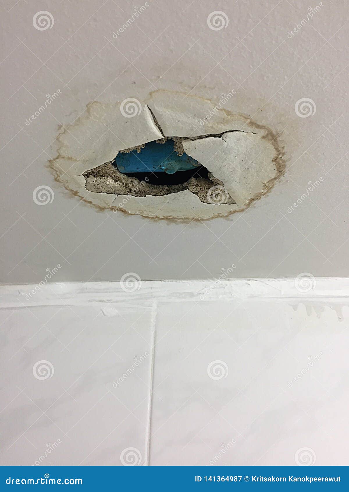 Ceiling Is A Hole From A Damaged Water Pipe Stock Image Image Of