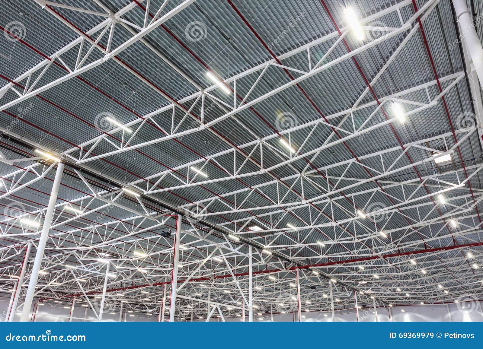 Ceiling Lamps with Diode Lighting in a Modern Warehouse Stock Image