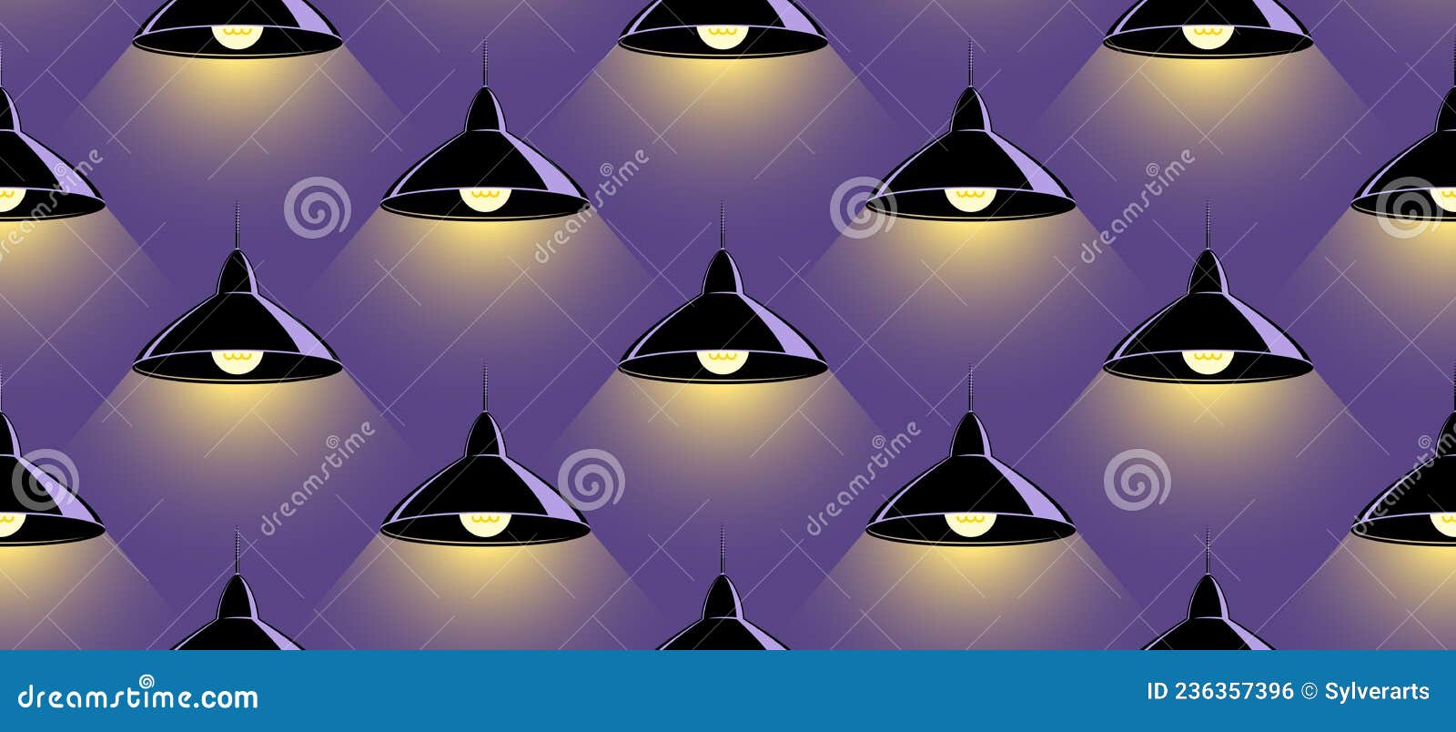 Ceiling Lamps Seamless Vector Background, Hanging Spot Lights Endless
