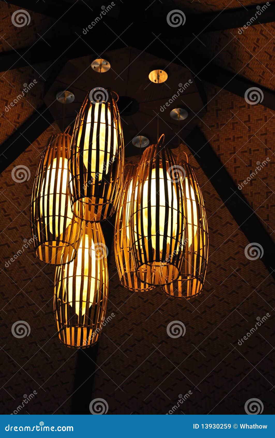 Ceiling Light With Bamboo Cane Light Shade Stock Image Image Of