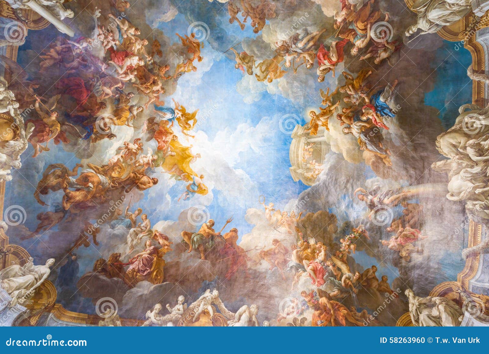 Ceiling Painting Of Palace Versailles Near Paris France