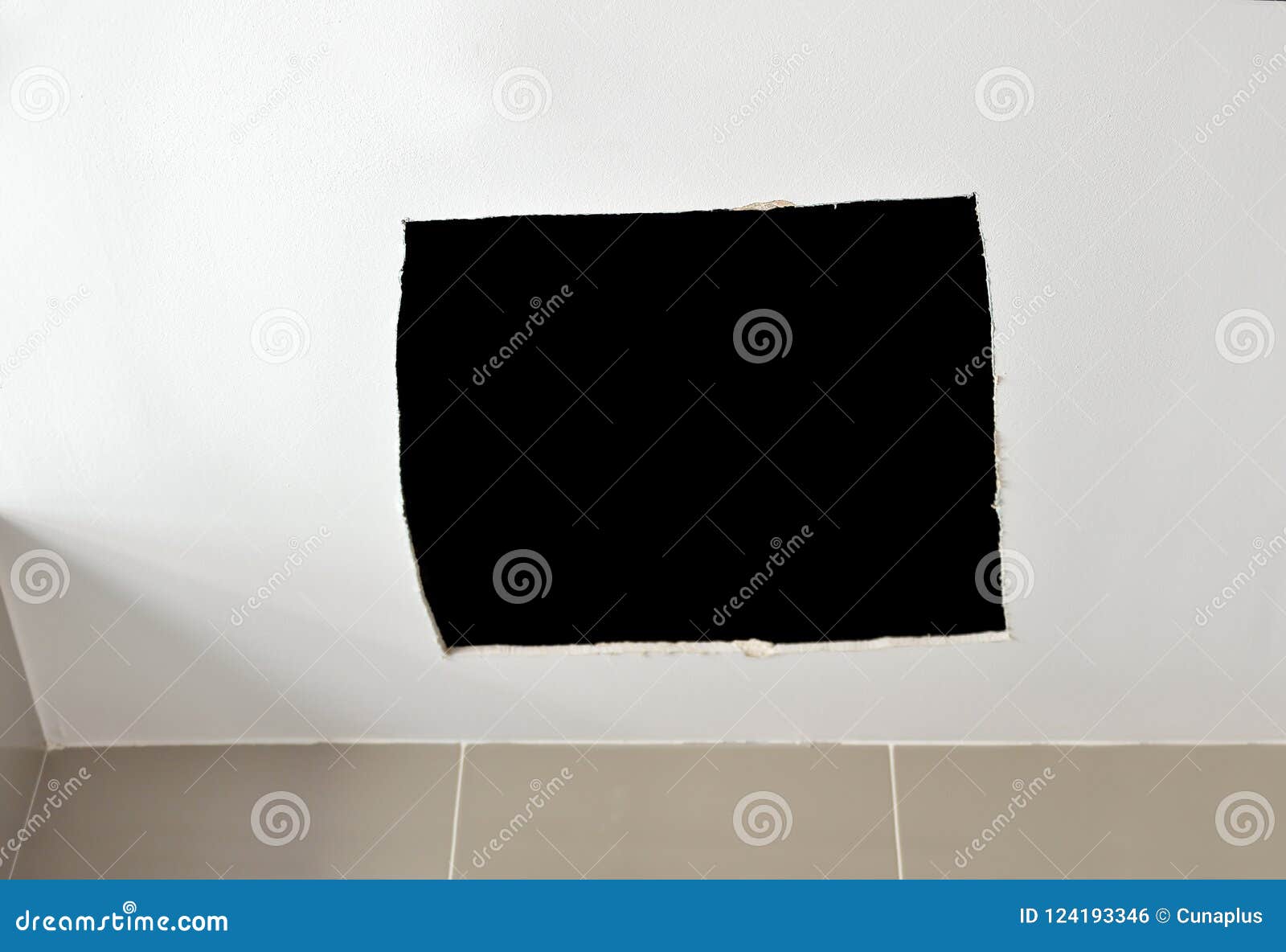 Ceiling Panels Damaged Huge Hole Stock Photo Image Of