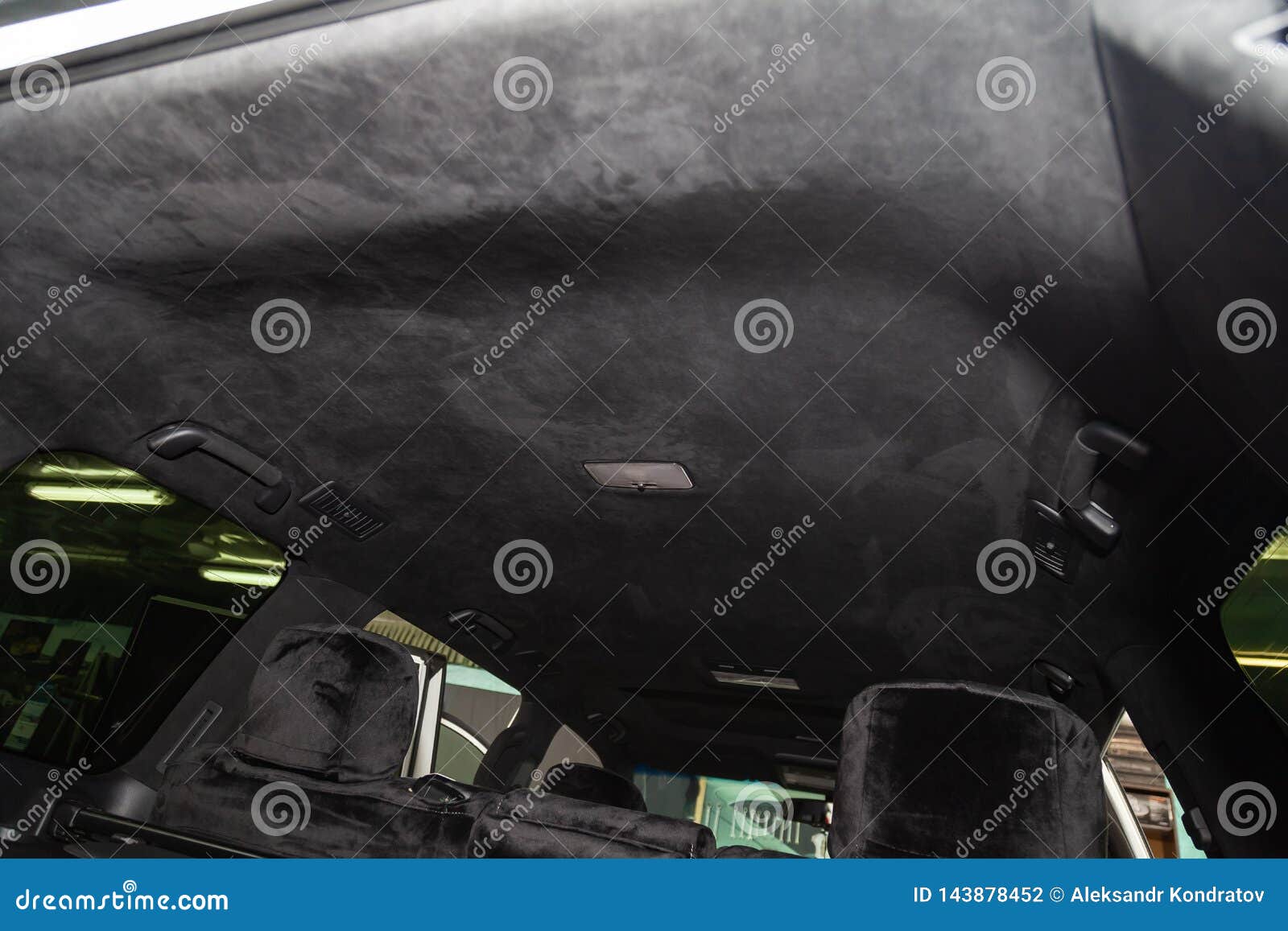 The Ceiling Of The Suv Car Pulled By Black Soft Material Alkantara