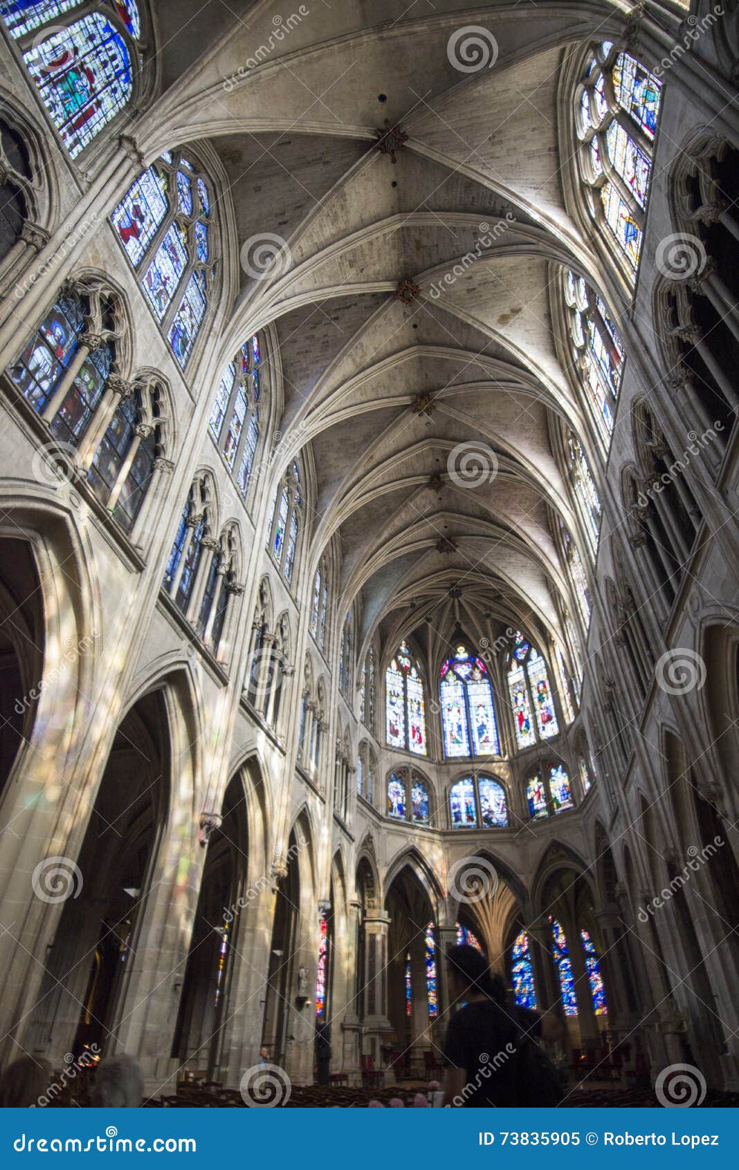 Ceiling And Windows Of Notre Dame Cathedral Editorial Image