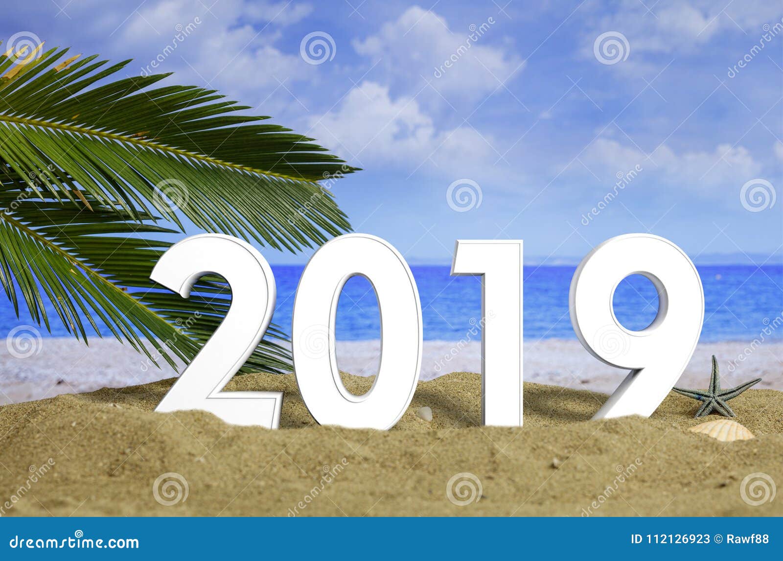 Celebración 2019 En La Playa, Vacaciones Del Año Nuevo Verano Ilustración 3D Imagen de archivo - Imagen de turismo, vacaciones: 112126923