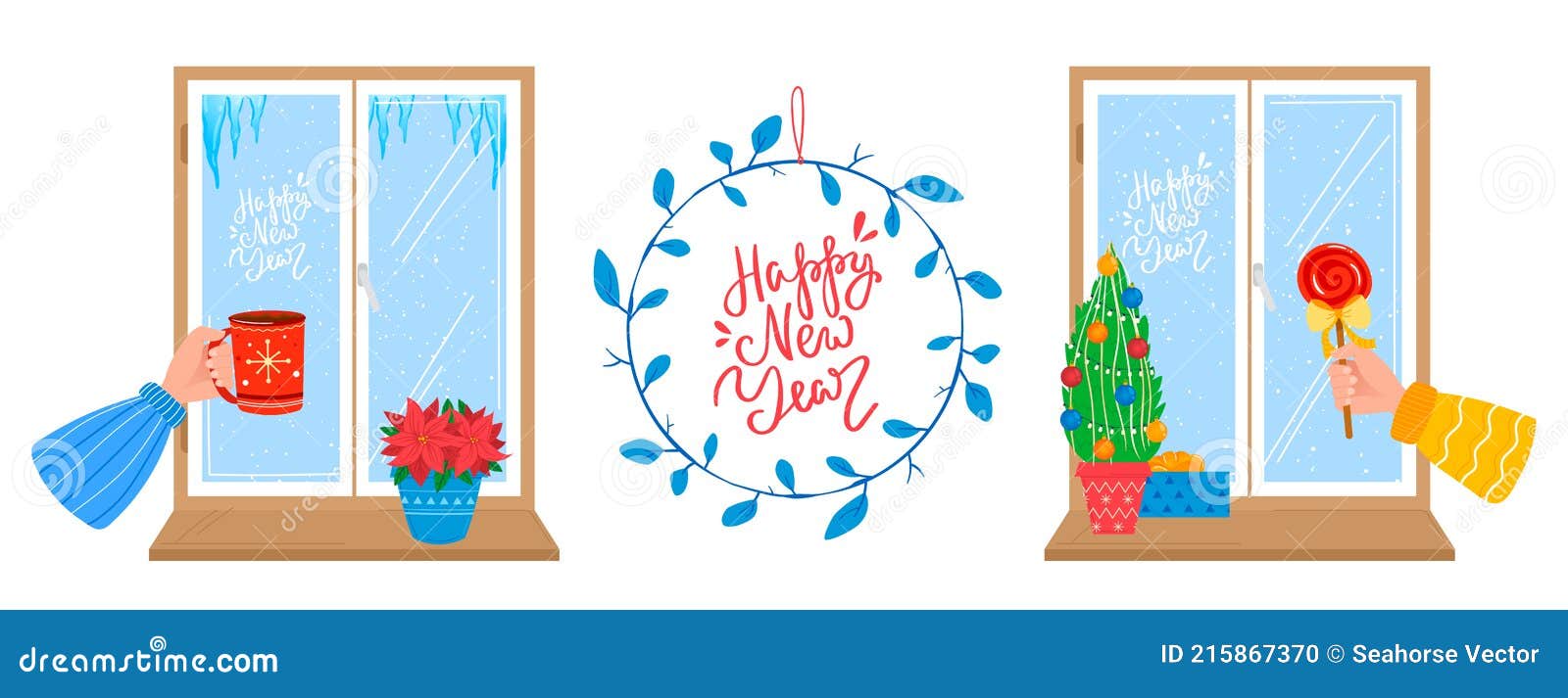Celebrar La Navidad Alegre Invierno Estado De ánimo Vista En Ventanas Casa  Decoración Año Nuevo Diseño Dibujos Animados Estilo Vec Ilustración del  Vector - Ilustración de interior, marco: 215867370