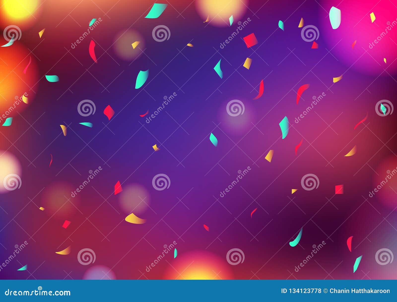celebrate party blurry colorful bokeh abstract background decoration confetti falling, greeting card festival event concept 