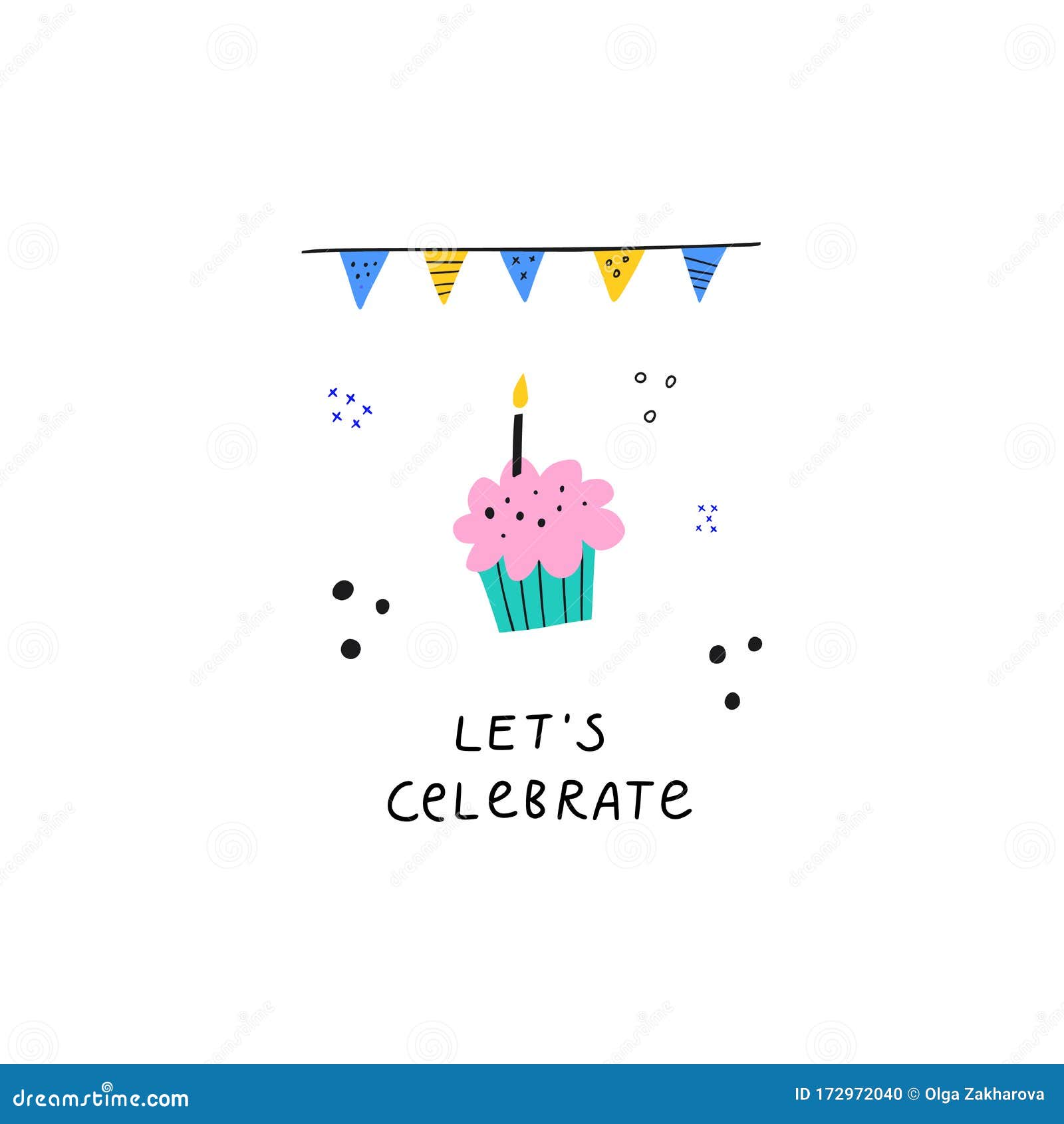 Celebrating First Bday Flat Greeting Card Template Stock Vector ...