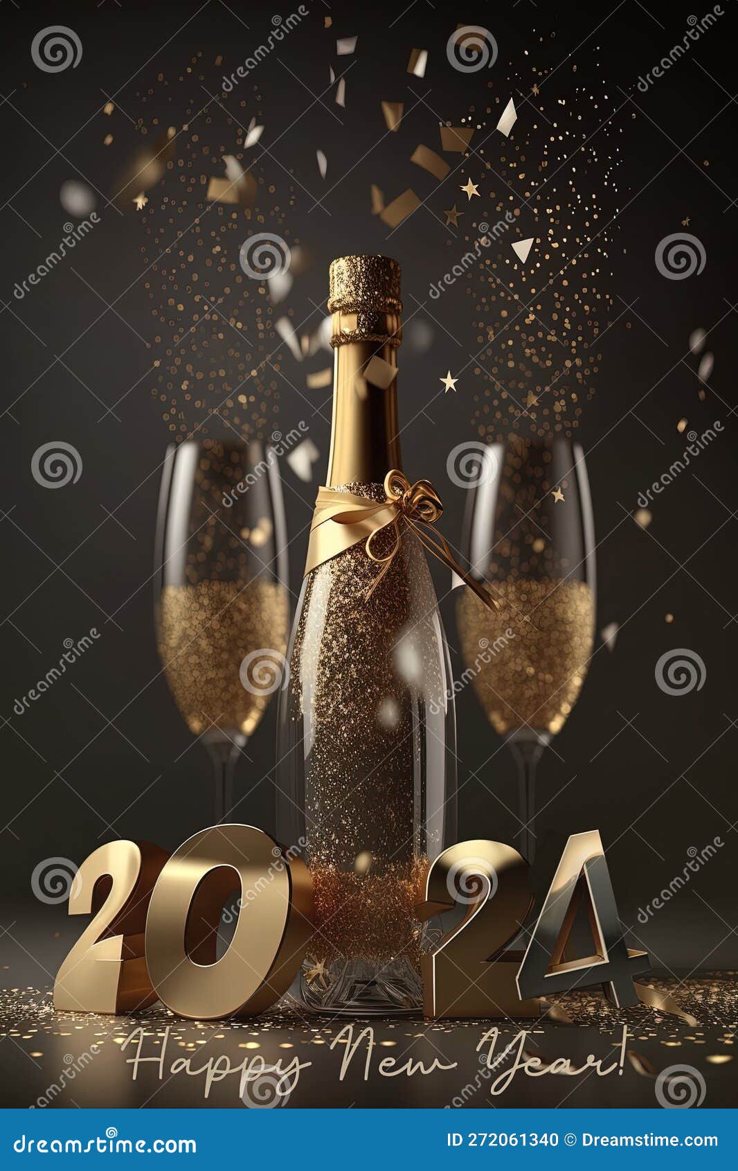 Celebrating the New Year 2024 with Champagne, AI Generative Stock