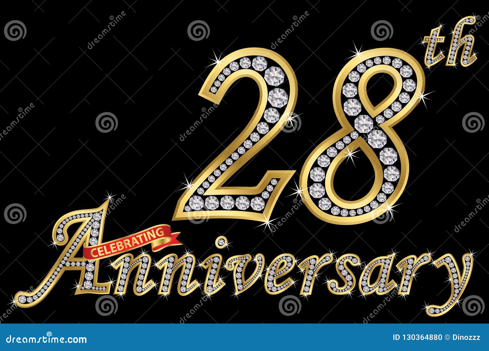 28th Anniversary Years Celebration Logotype. Logo Ribbon Gold Number ...