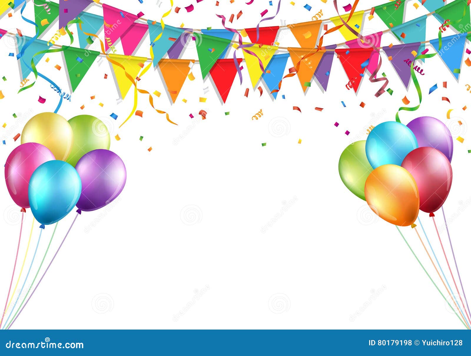Celebration Design with Flag, Balloon, Confetti and Streamer. Vector