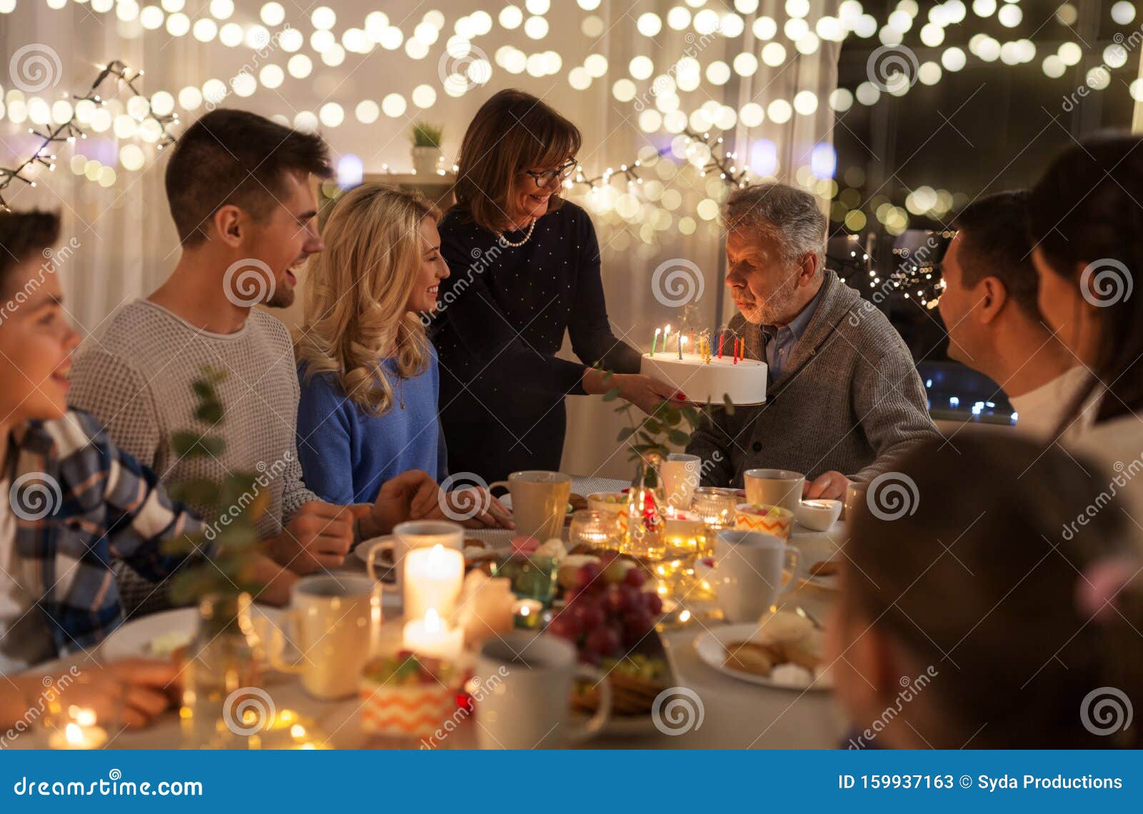 Happy Family Having Birthday Party at Home Stock Image - Image of home