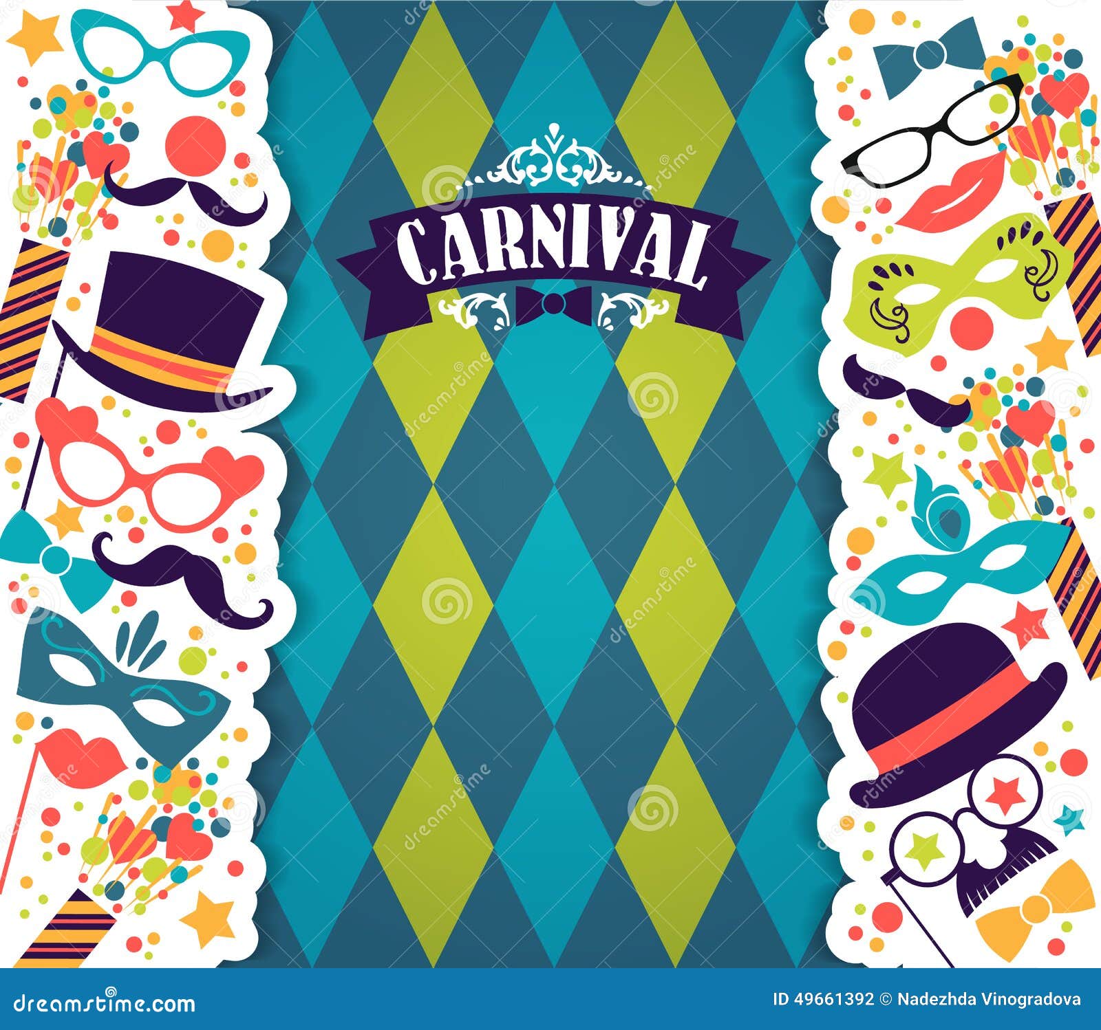 Celebration festive background with carnival icons and objects. Vector illustration