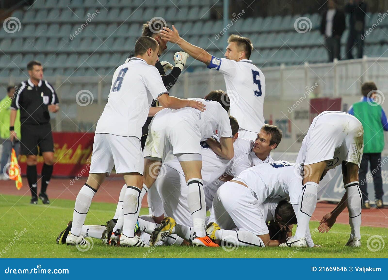 Players of HNK Rijeka celebrate after scoring a goal during the