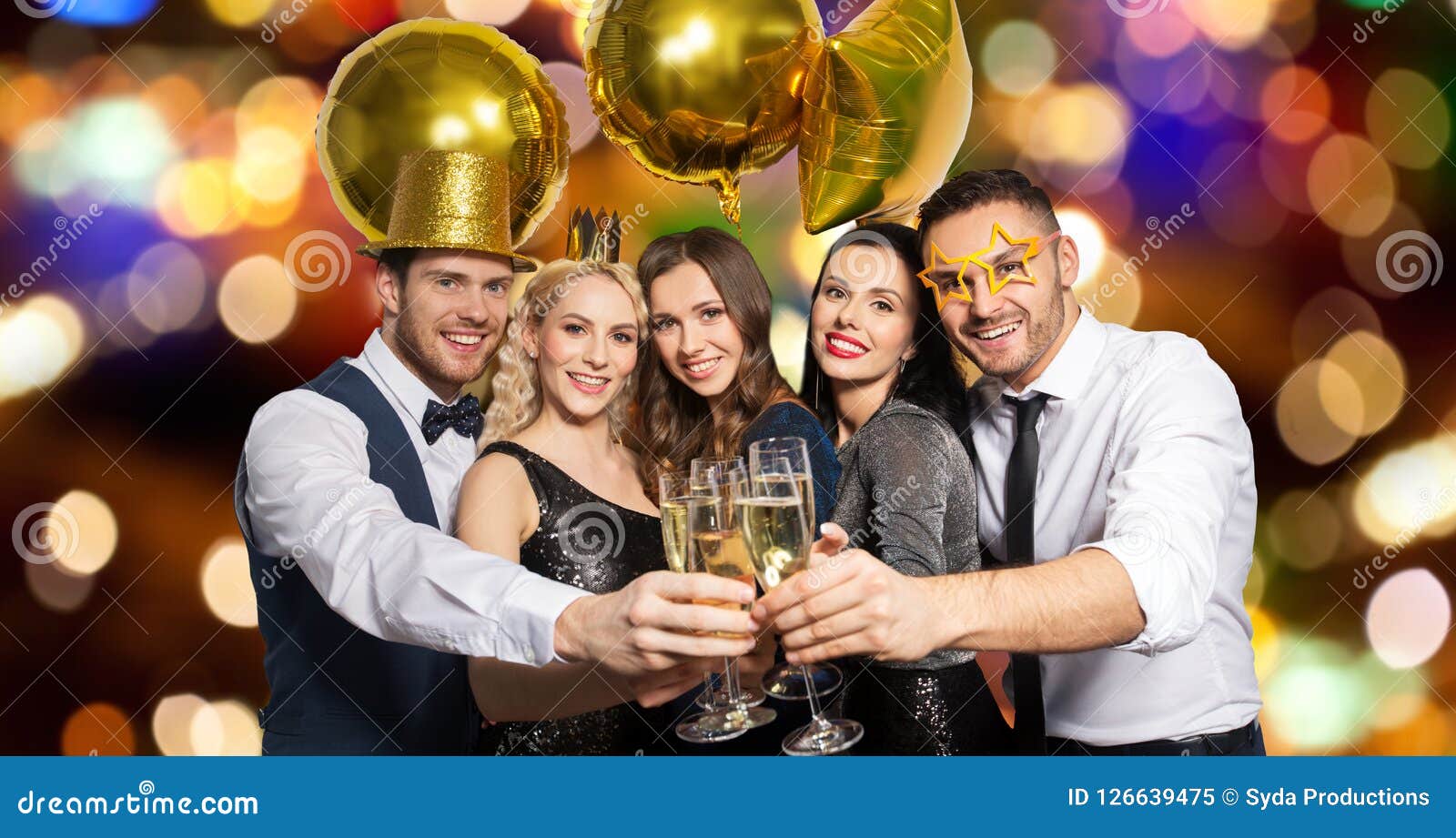 Happy Friends Clinking Champagne Glasses At Party Stock Image Image Of Background Birthday