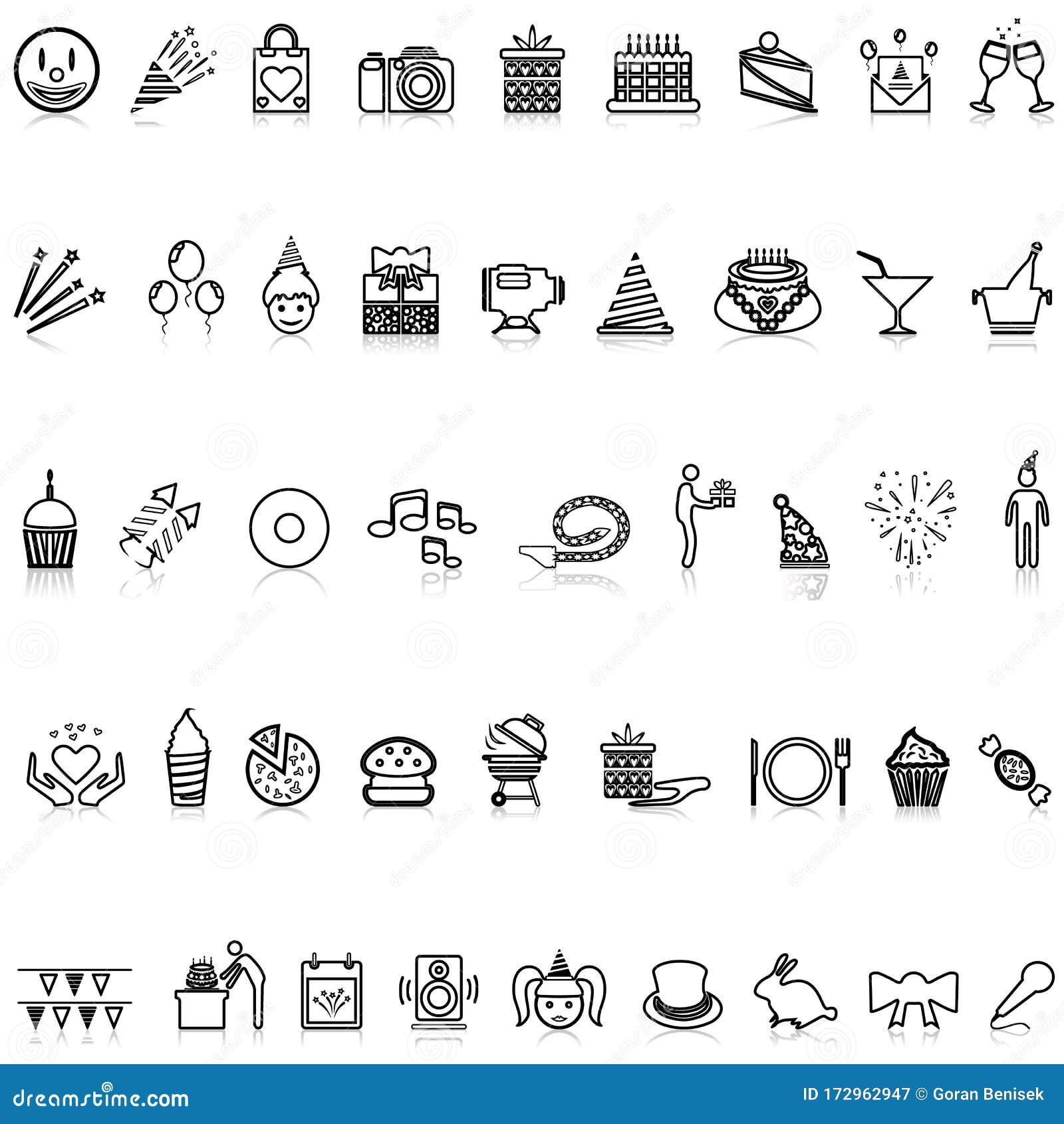 celebration party line icon set