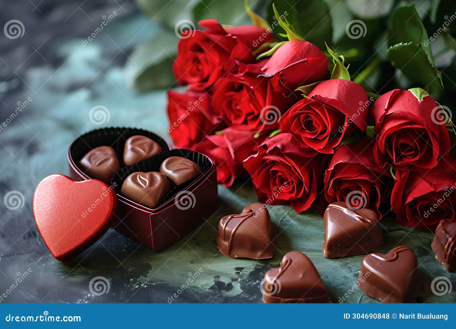 Celebration Style of Valentine Day Roses and Chocolate Stock Photo