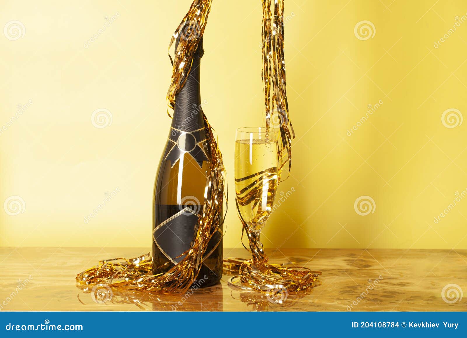 Celebration Theme with Champagne Bottle and Glasse of Champagne Stock
