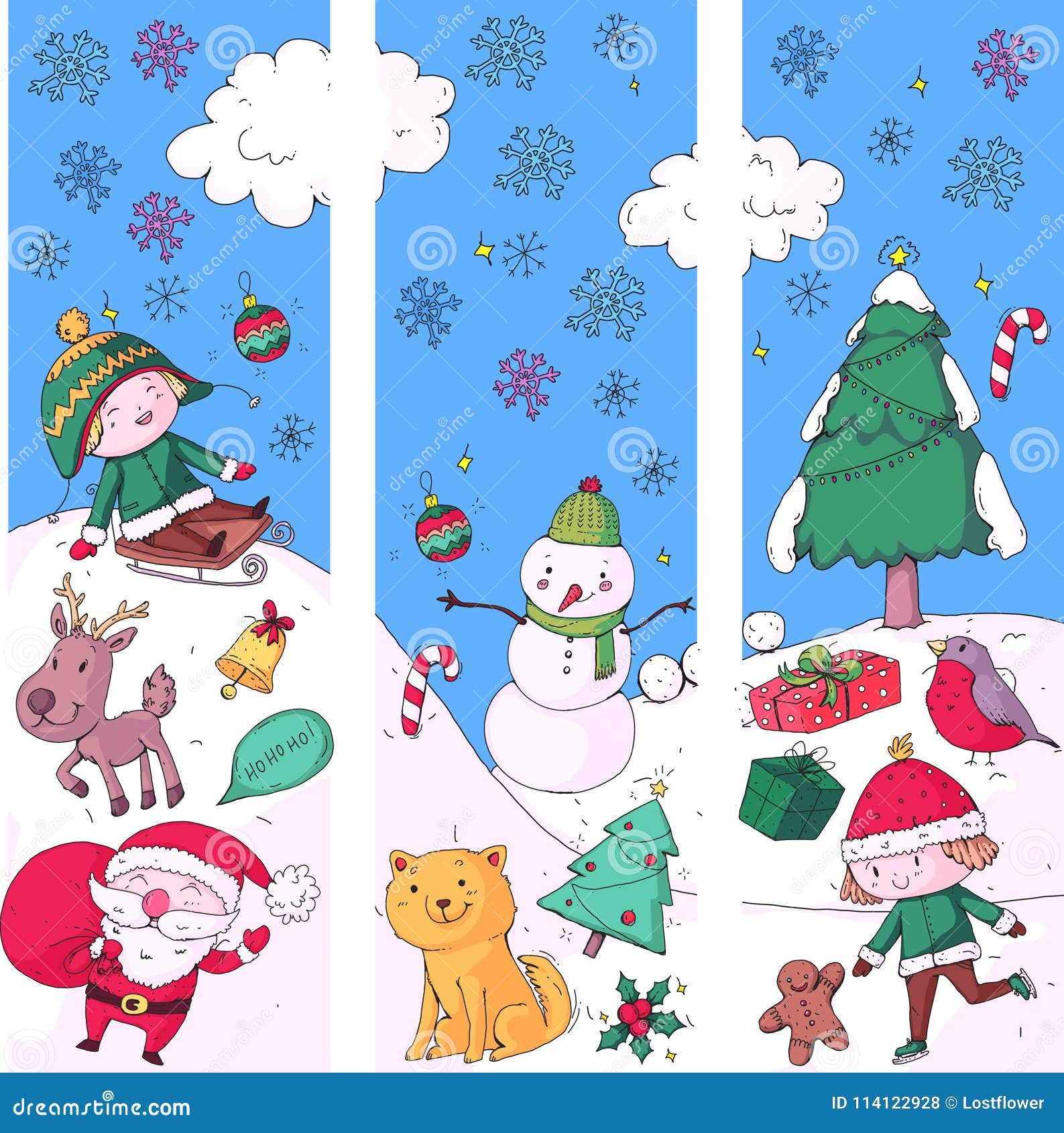 Buon Natale Ragazzi.Celebrazione Di Buon Natale Con I Bambini Bambini Che Disegnano Illustrazione Con Lo Sci Regali Santa Claus Pupazzo Di Neve Ra Illustrazione Vettoriale Illustrazione Di Presente Disegno 114122928