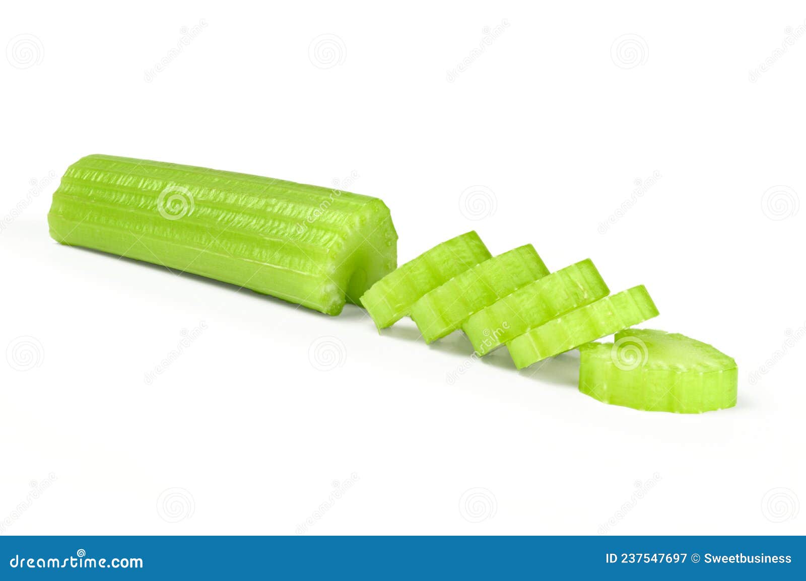 Celery Stalk and Pieces on a White Background Stock Image Image of