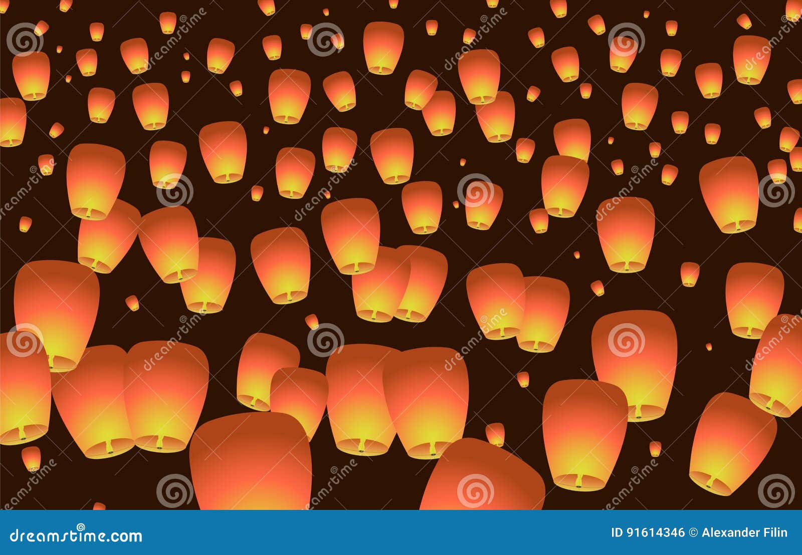 Celestial Chinese Lanterns Rise To the Sky Stock Vector Illustration
