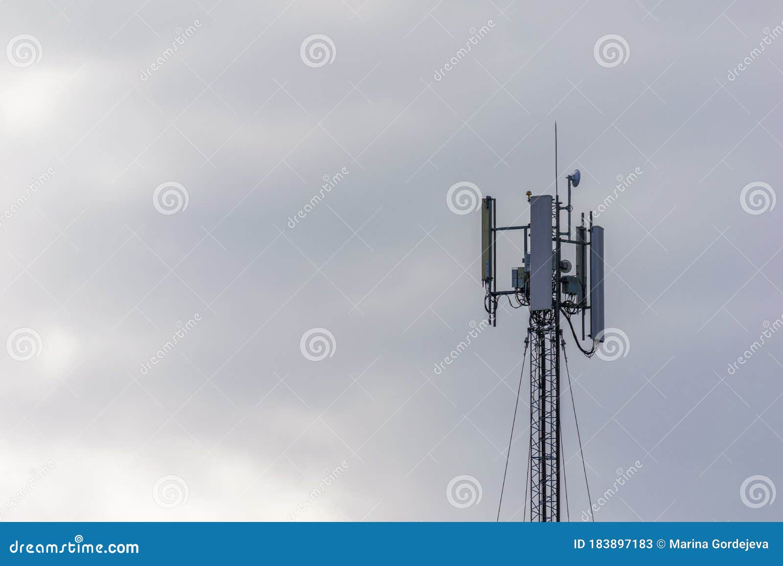 cell phone broadcasting pole. mobile communications metal tower. 5g gsm antenne