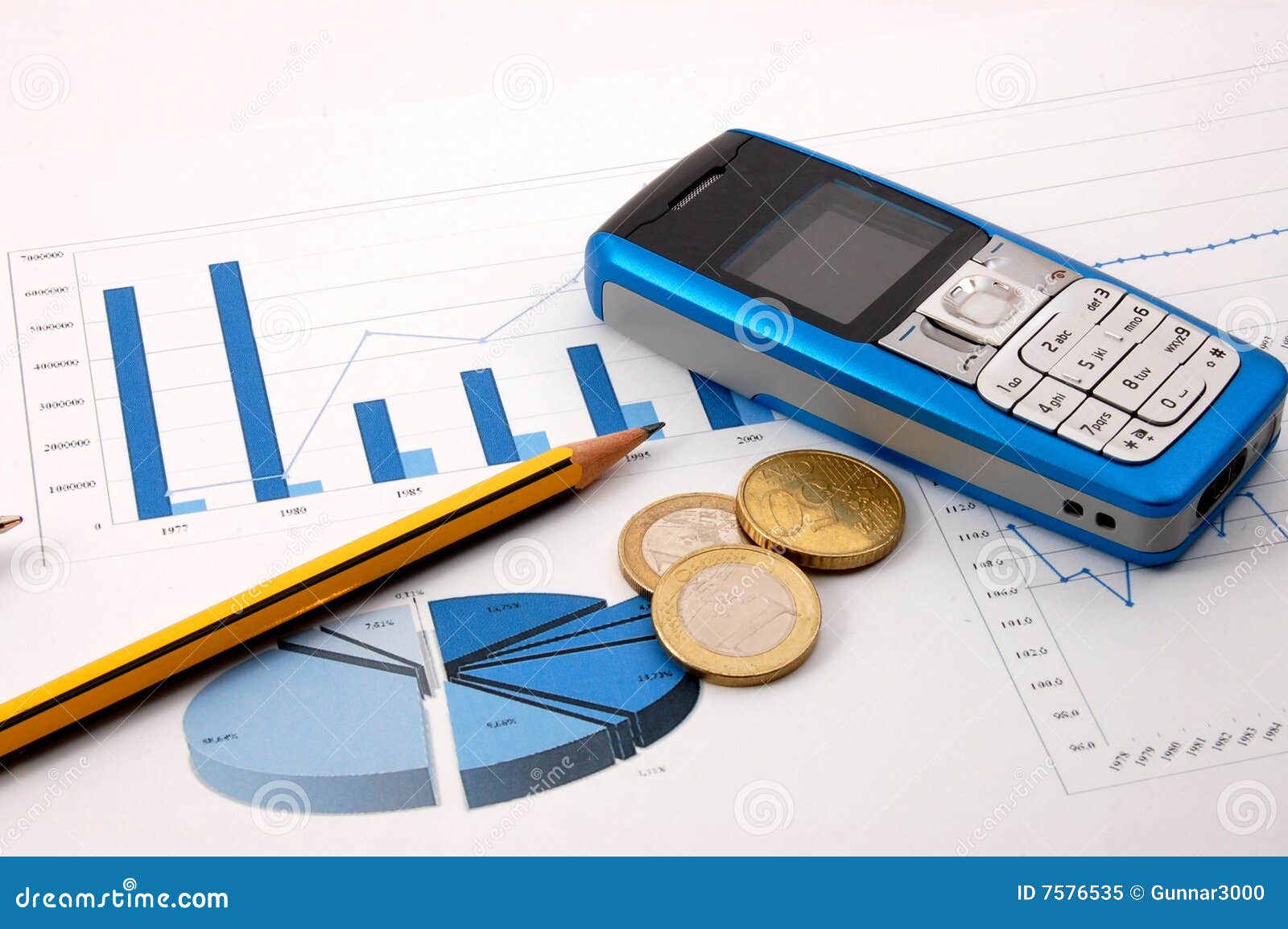 Cell Phone Over Business Chart Stock Image Image of magazine